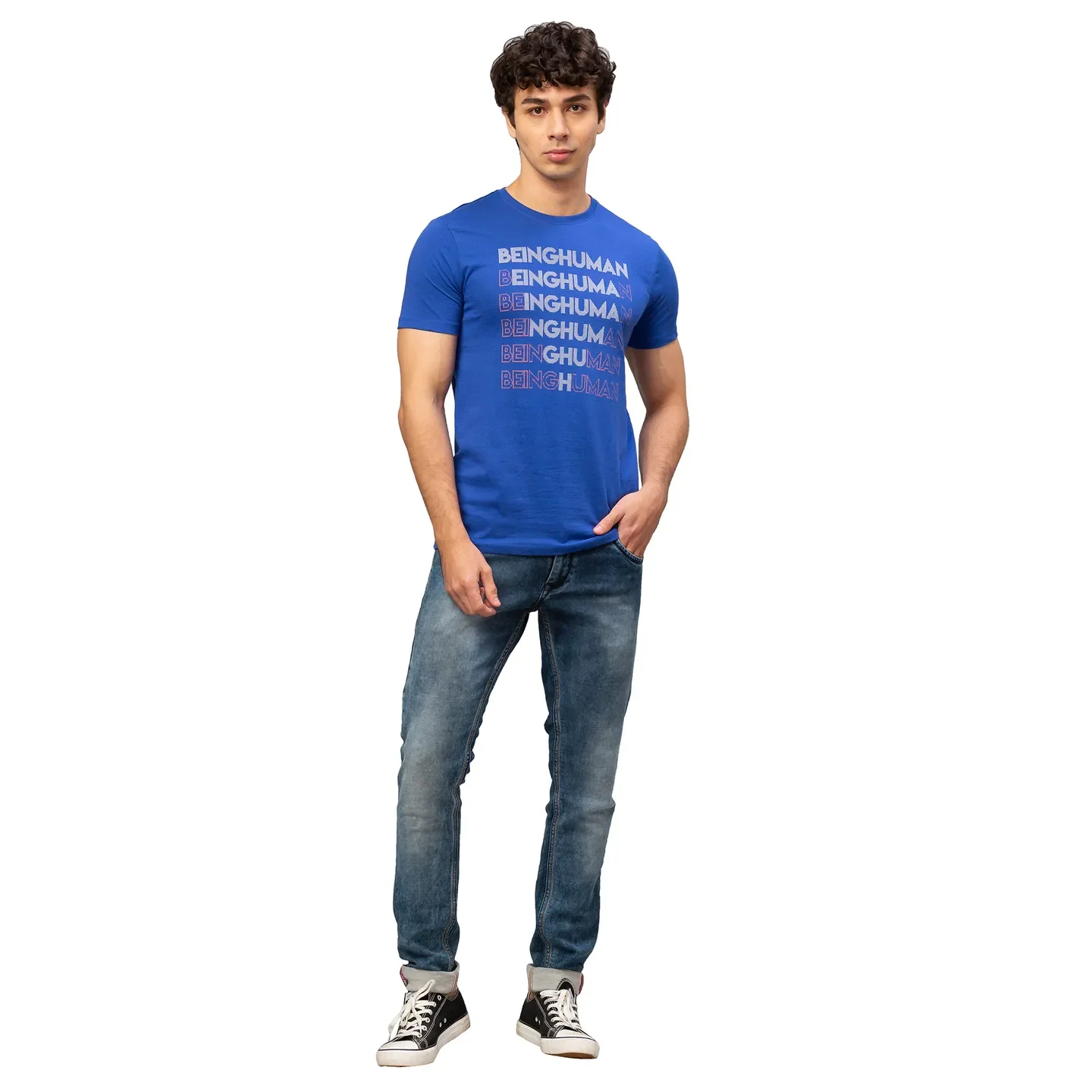 Blue Regular Fit Men's Short Sleeves T-Shirt by Being Human Clothing - Image 2