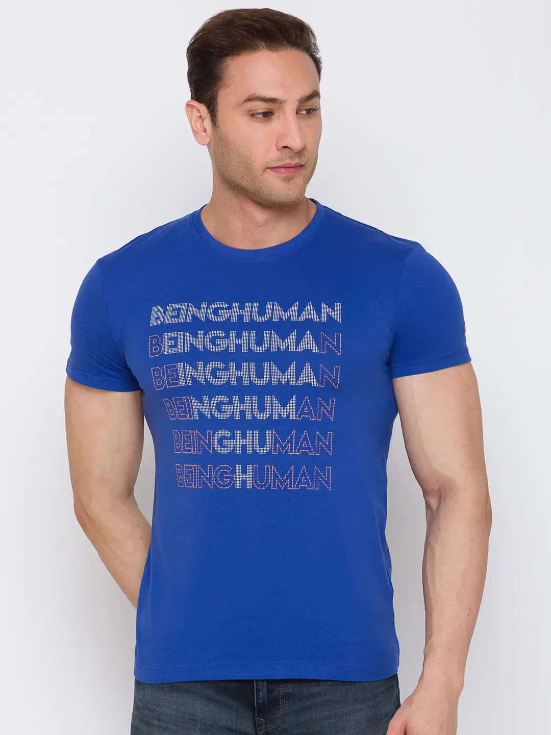 Blue Regular Fit Men's Short Sleeves T-Shirt by Being Human Clothing