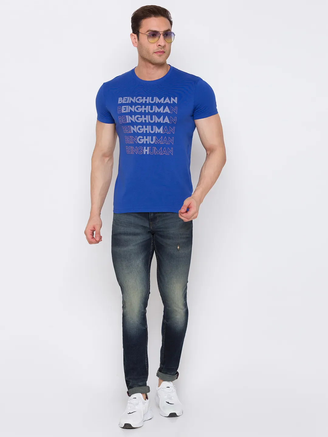 Blue Regular Fit Men's Short Sleeves T-Shirt by Being Human Clothing - Image 6