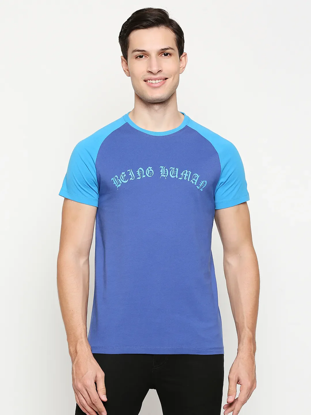 True Blue Regular Fit Round Neck Men's T-Shirt by Being Human Clothing