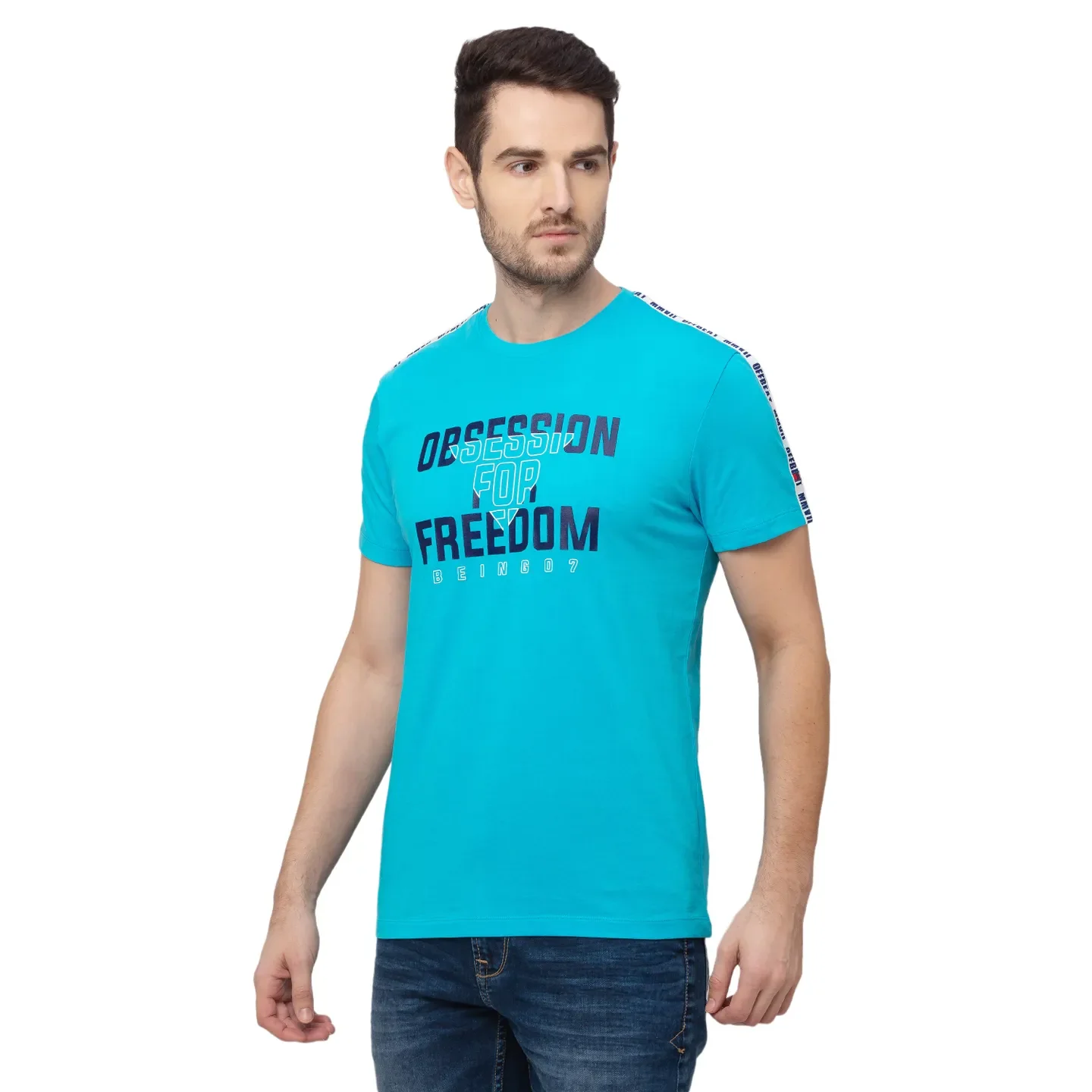 Turquoise Regular Fit Round Neck Men's T-Shirt by Being Human Clothing - Image 3