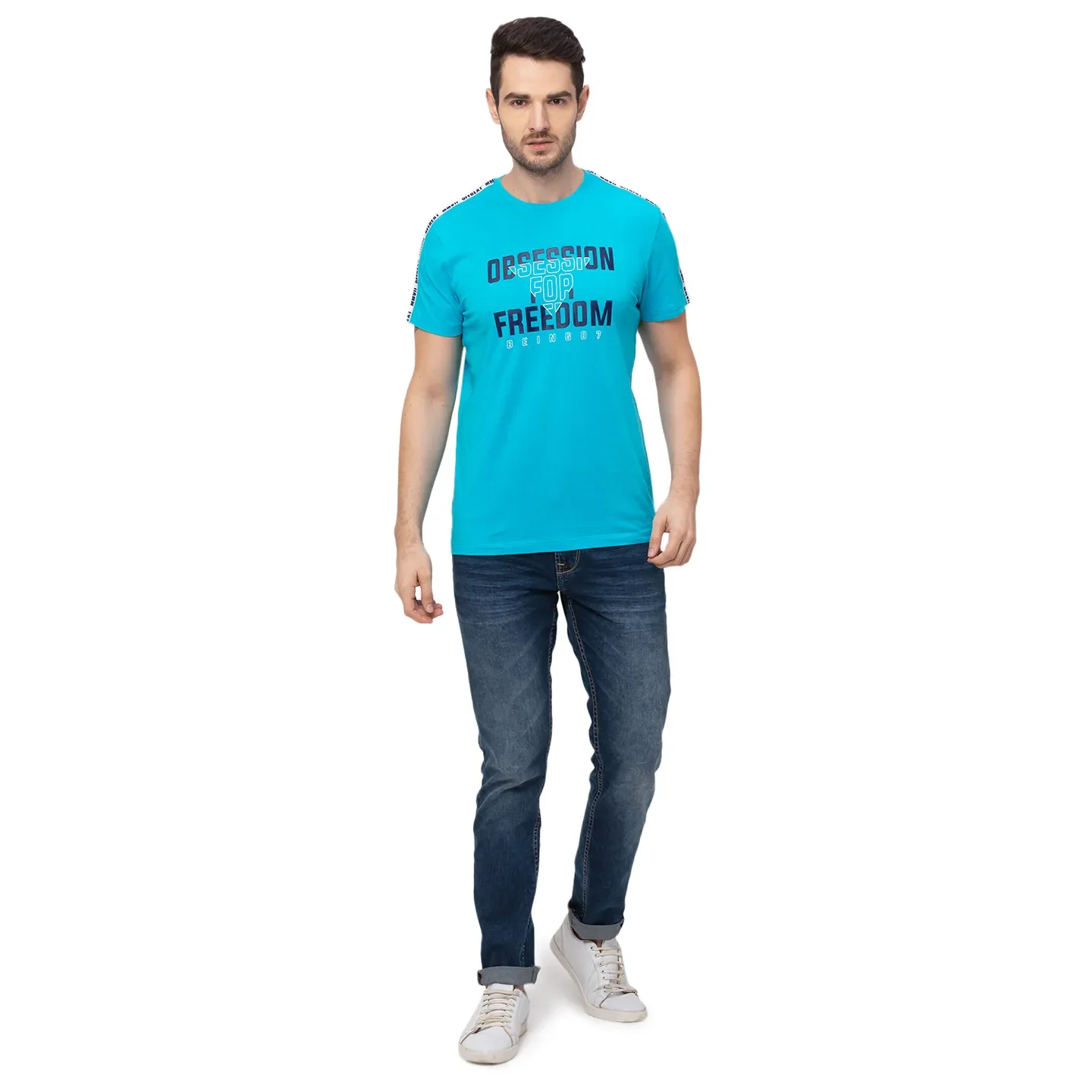 Turquoise Regular Fit Round Neck Men's T-Shirt by Being Human Clothing - Image 5