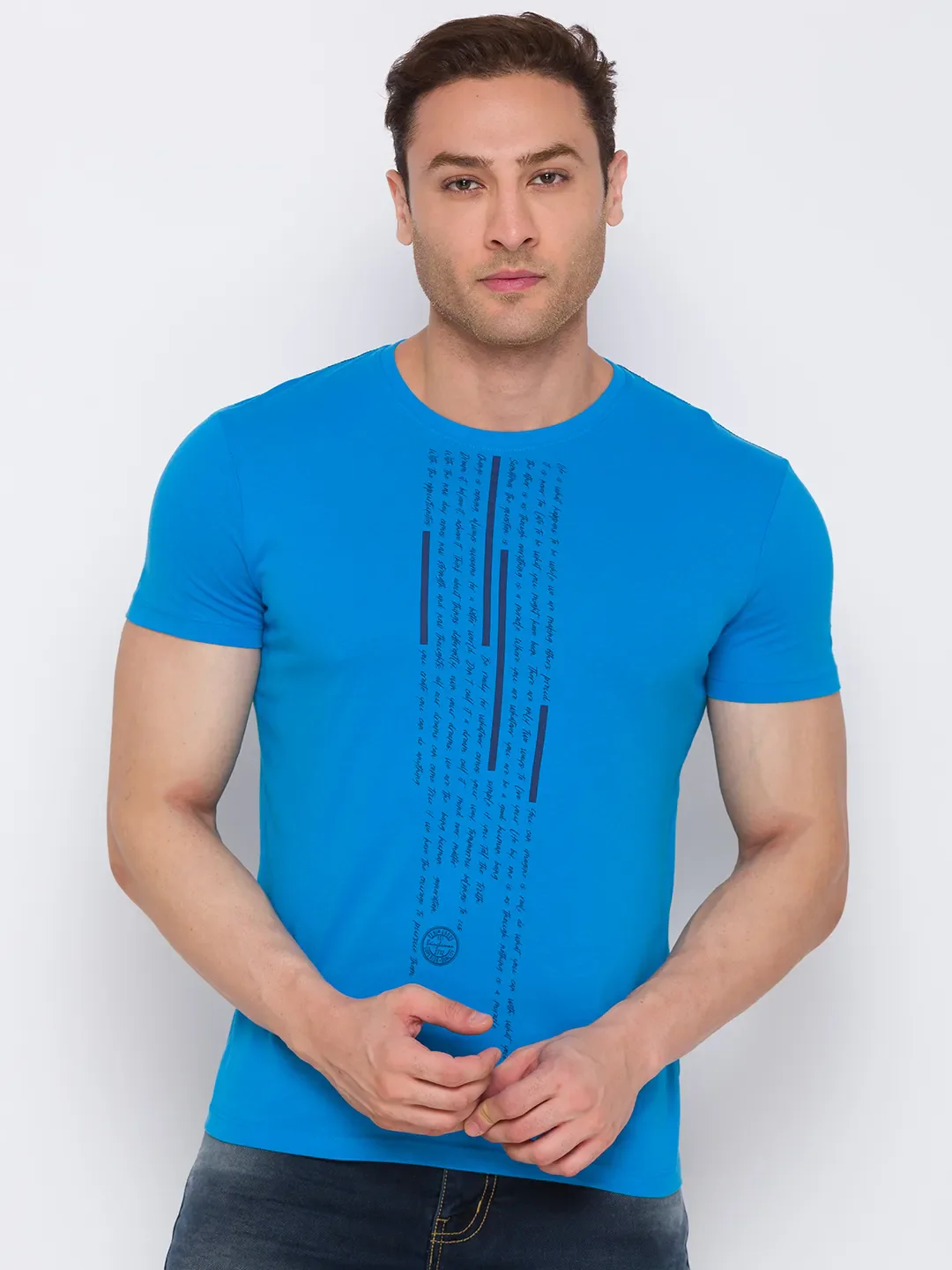 Turquoise Regular Fit Round Neck Men's T-Shirt by Being Human Clothing