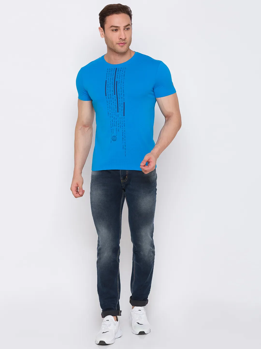 Turquoise Regular Fit Round Neck Men's T-Shirt by Being Human Clothing - Image 2