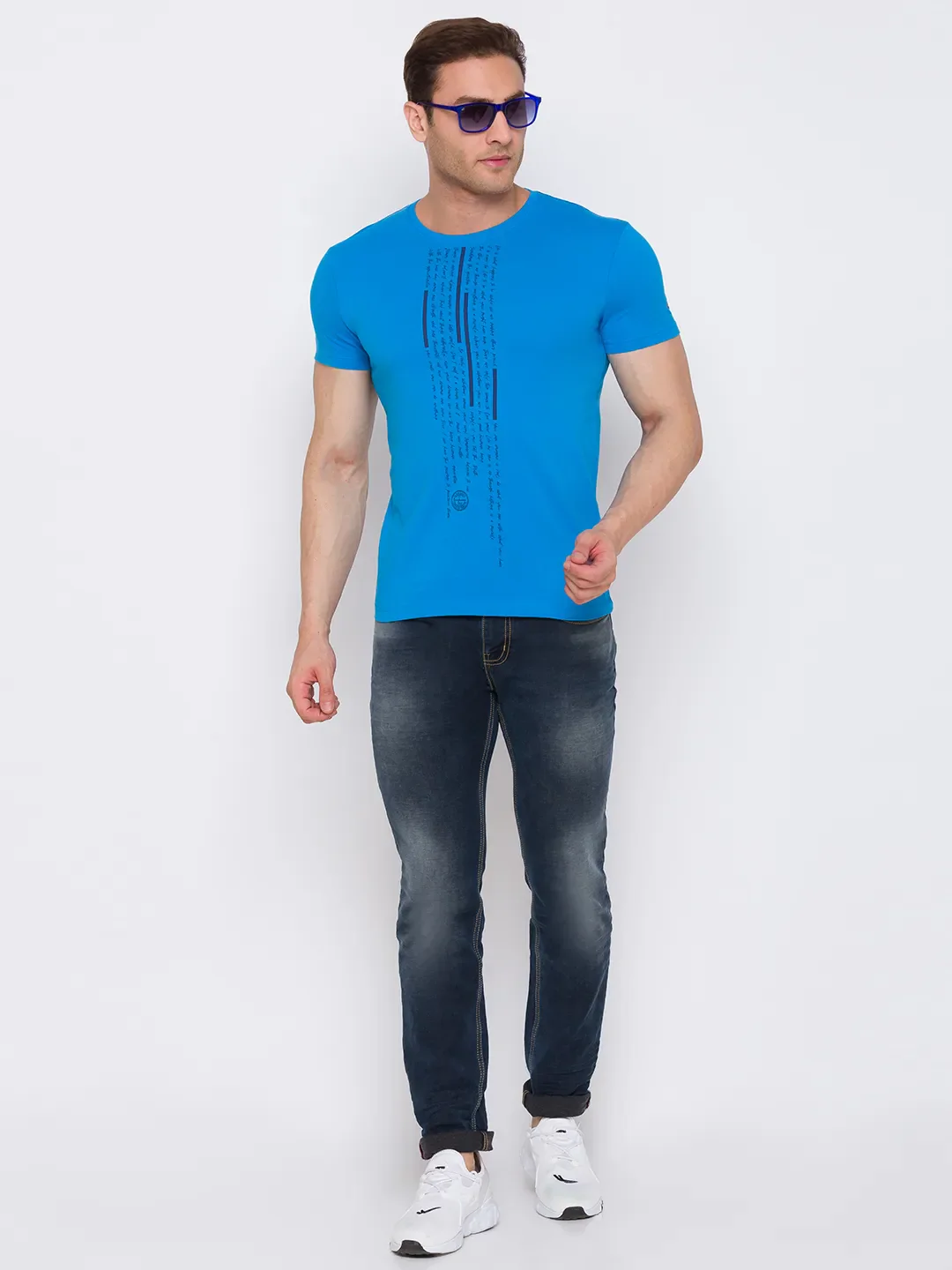 Turquoise Regular Fit Round Neck Men's T-Shirt by Being Human Clothing - Image 6