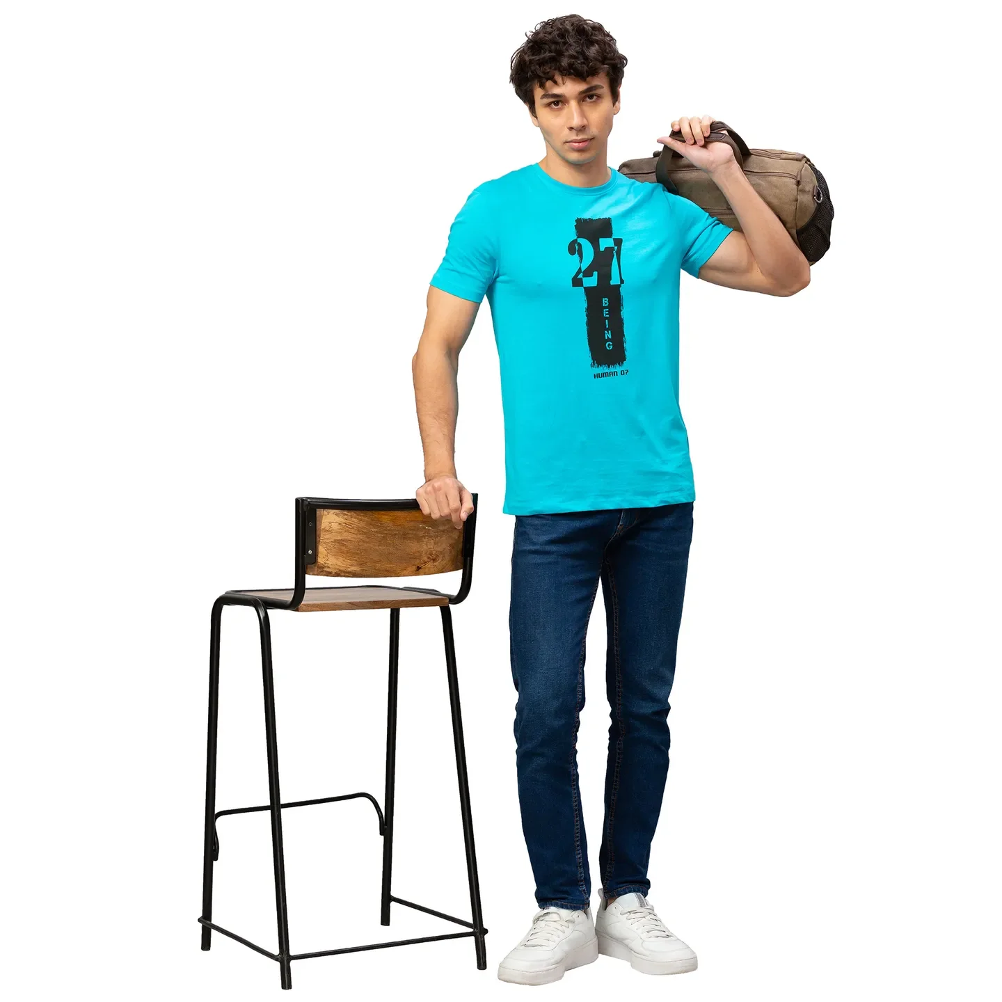 Blue Regular Fit Men's Short Sleeves T-Shirt by Being Human Clothing - Image 2