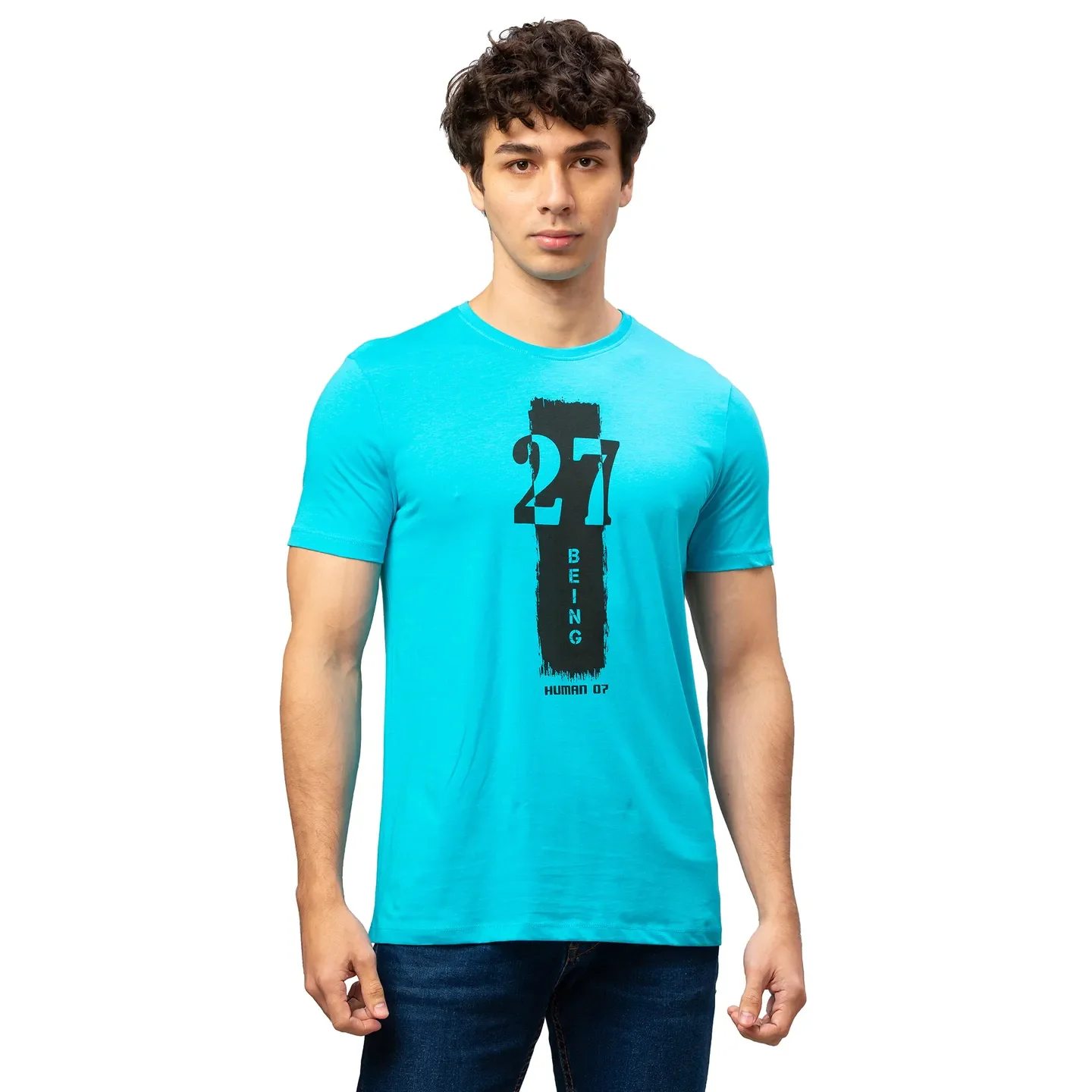 Blue Regular Fit Men's Short Sleeves T-Shirt by Being Human Clothing - Image 3