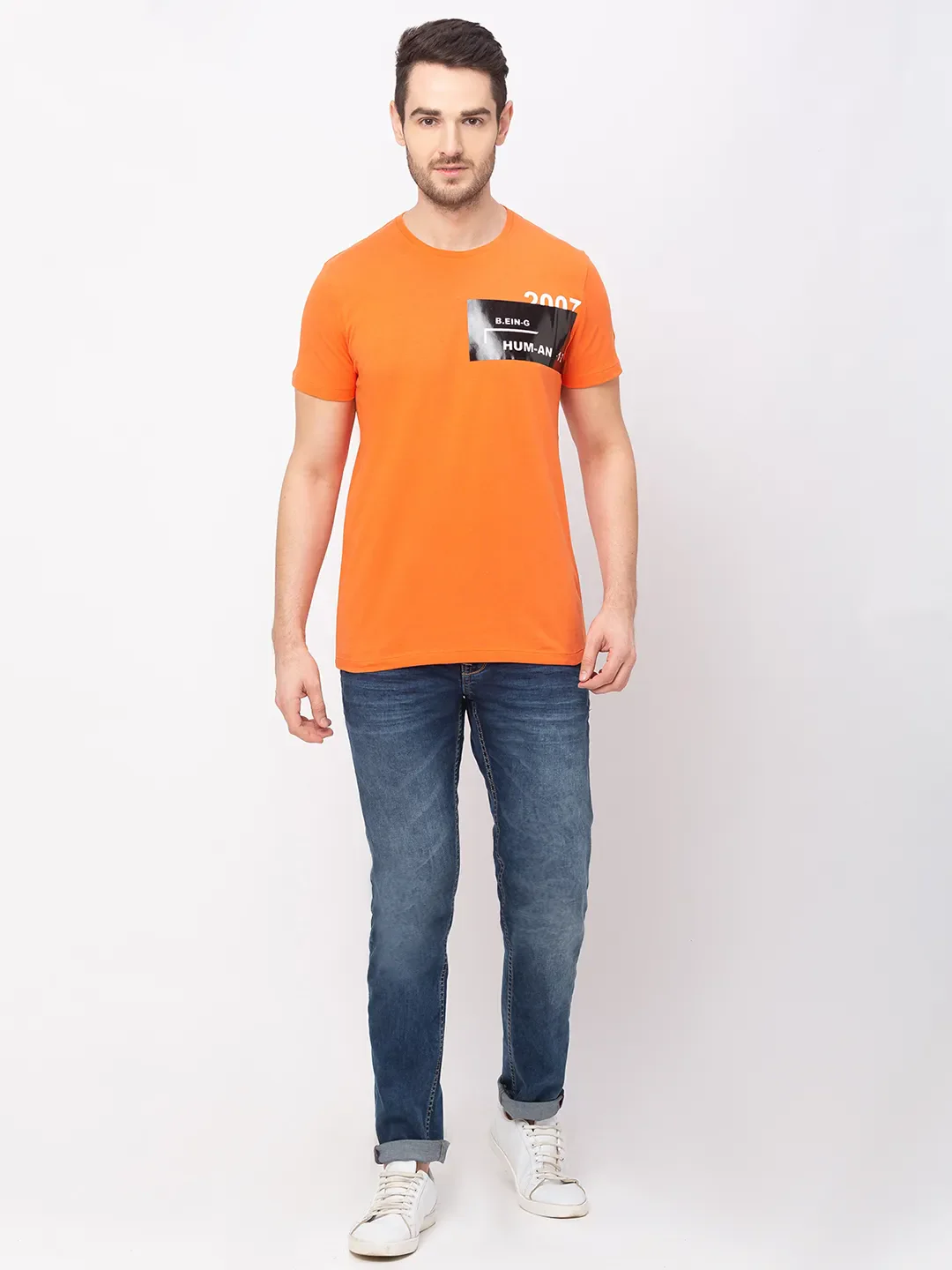 Orange Regular Fit Men's Short Sleeves T-Shirt by Being Human Clothing - Image 4