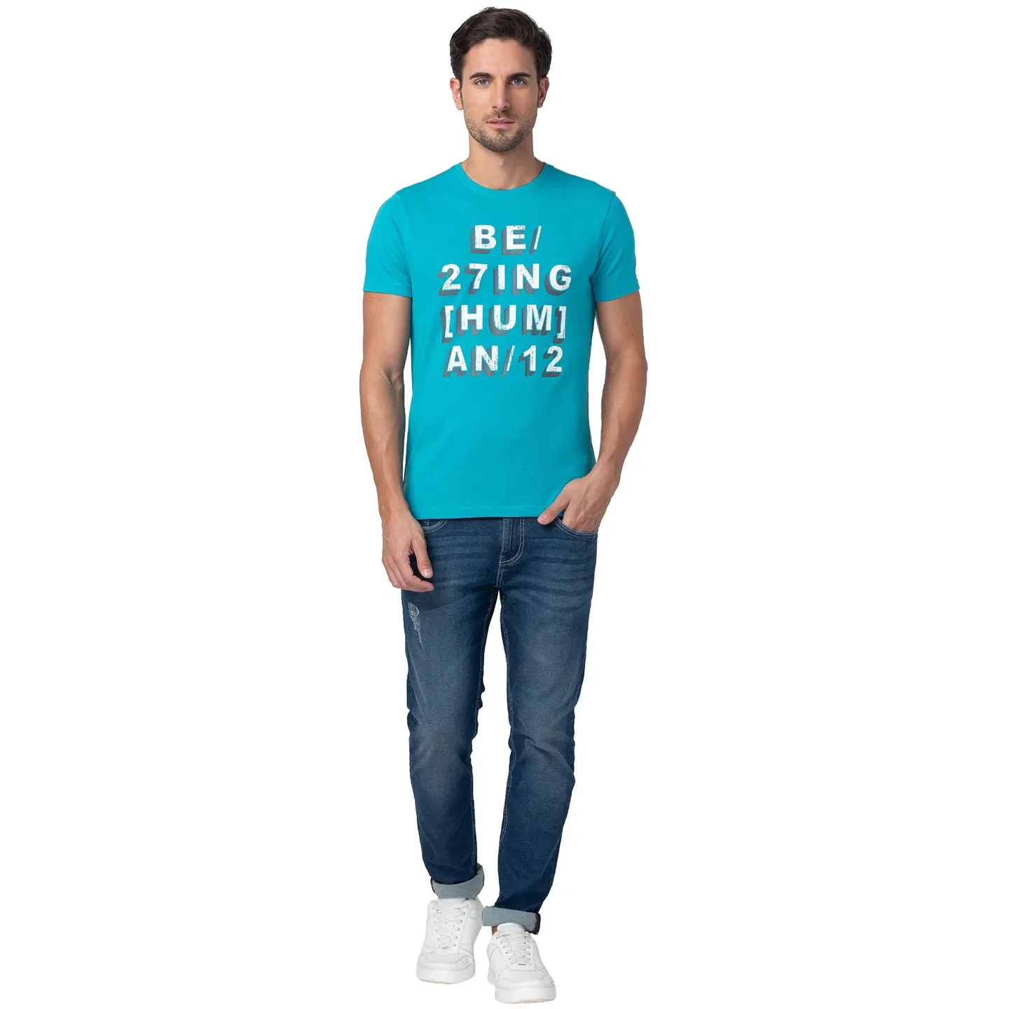 Viridian Green Regular Fit Round Neck Men's T-Shirt by Being Human Clothing - Image 2