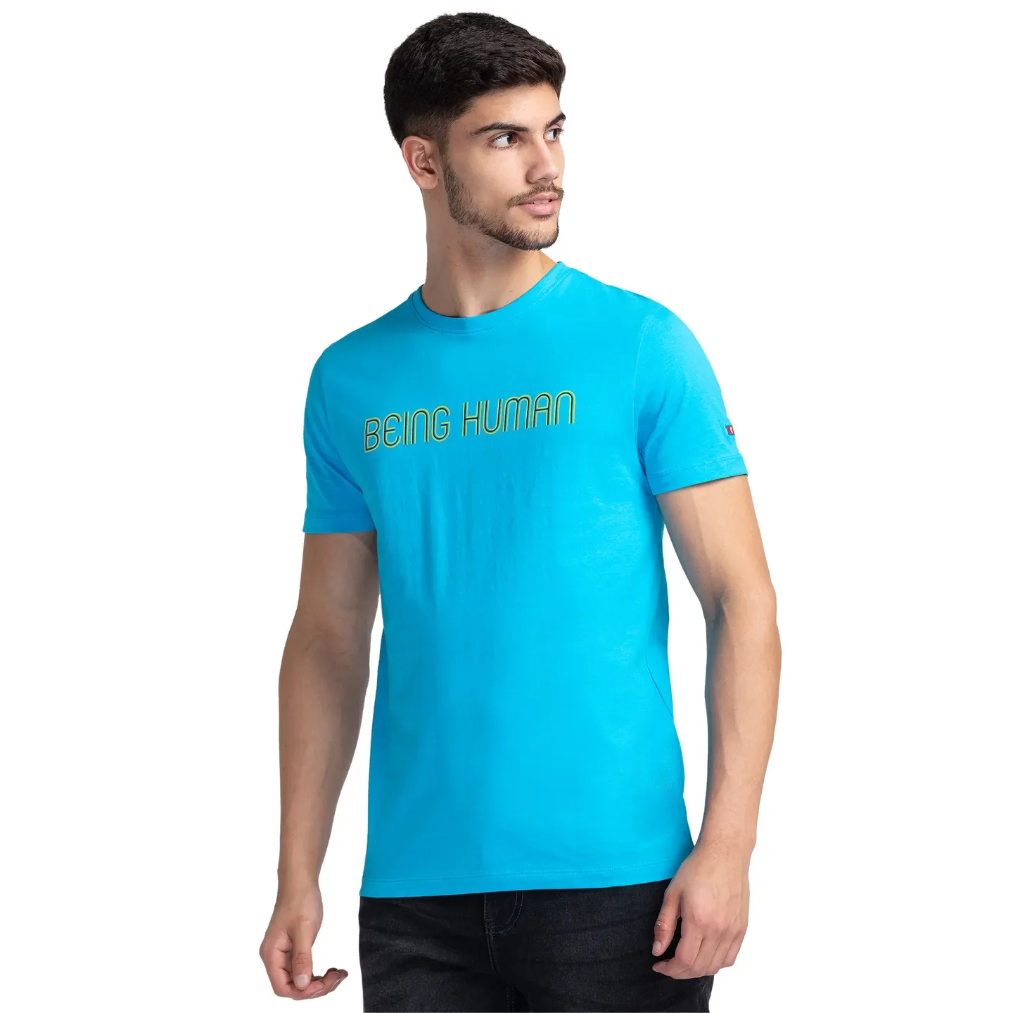 Vivid Blue Regular Fit Round Neck Men's T-Shirt by Being Human Clothing - Image 4