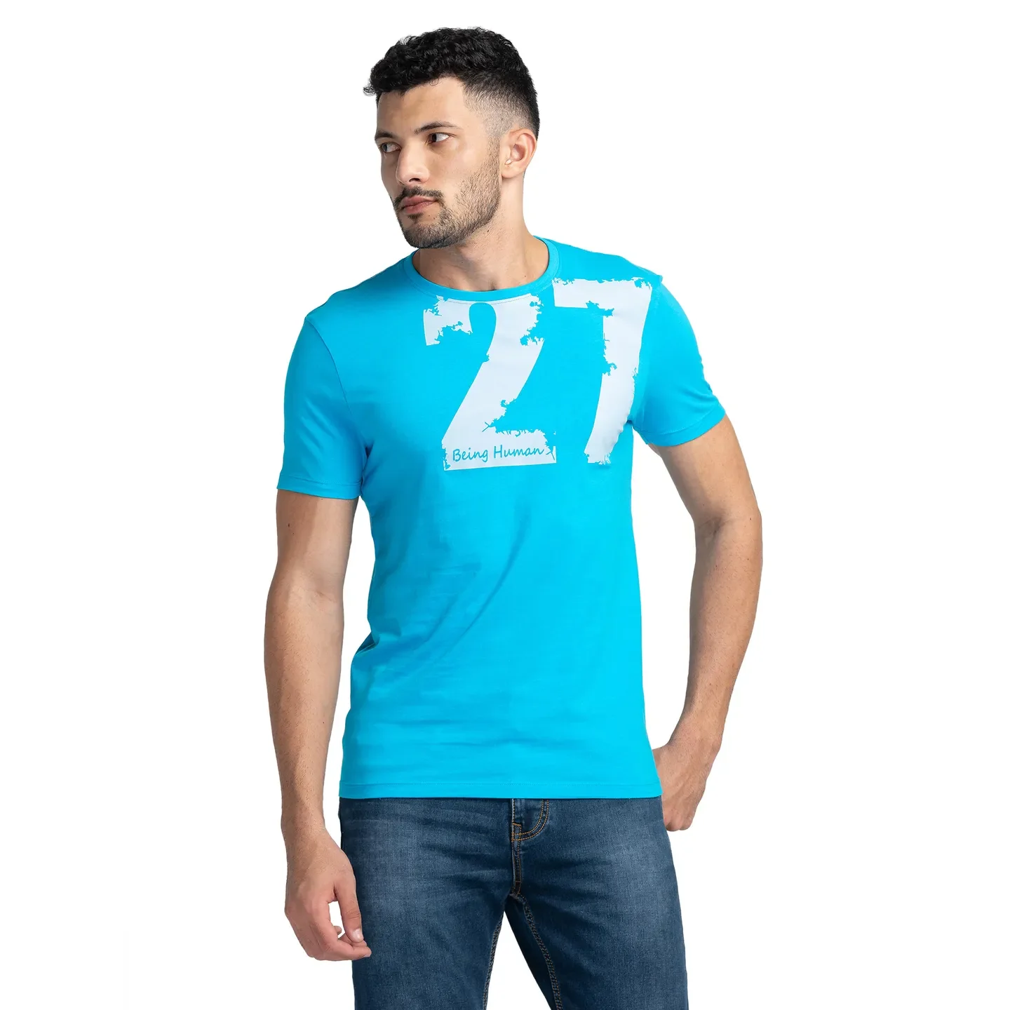 Blue Regular Fit Men's Short Sleeves T-Shirt by Being Human Clothing