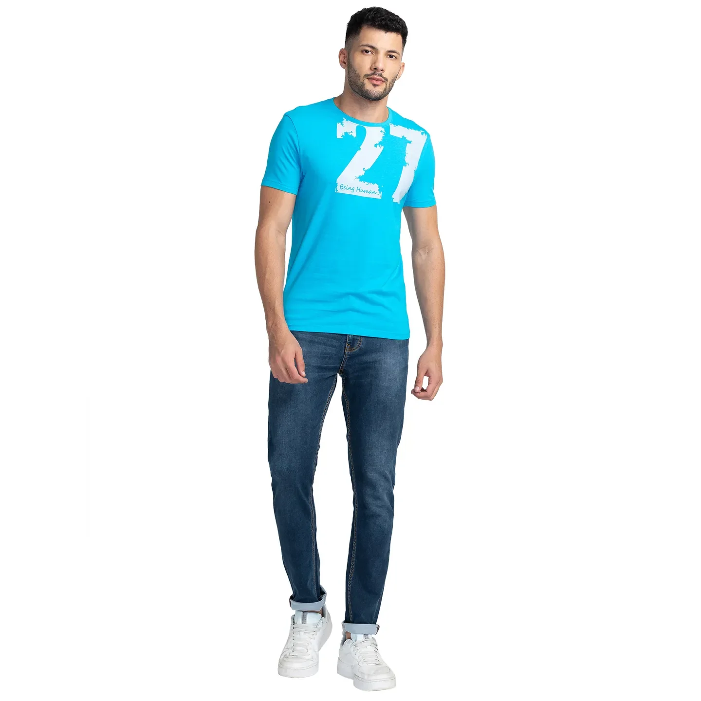 Blue Regular Fit Men's Short Sleeves T-Shirt by Being Human Clothing - Image 2