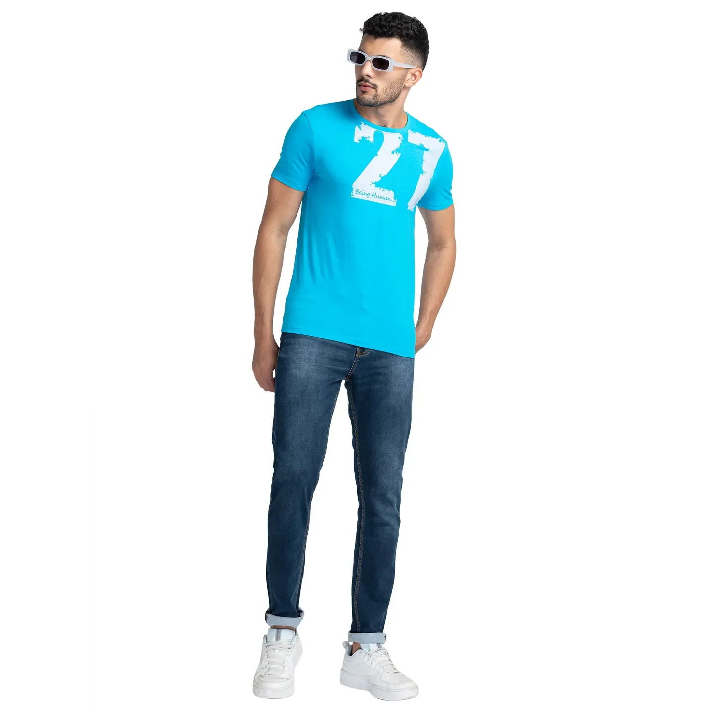 Blue Regular Fit Men's Short Sleeves T-Shirt by Being Human Clothing - Image 6