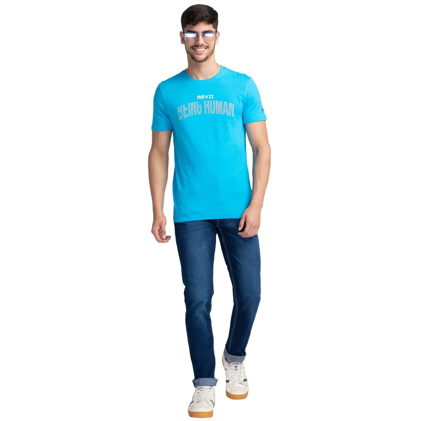 Vivid Blue Regular Fit Round Neck Men's T-Shirt by Being Human Clothing - Image 6