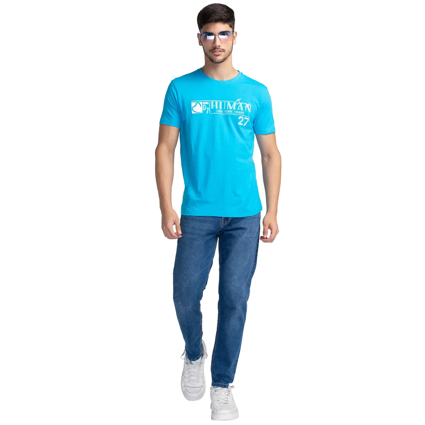 Blue Regular Fit Men's Short Sleeves T-Shirt by Being Human Clothing - Image 6