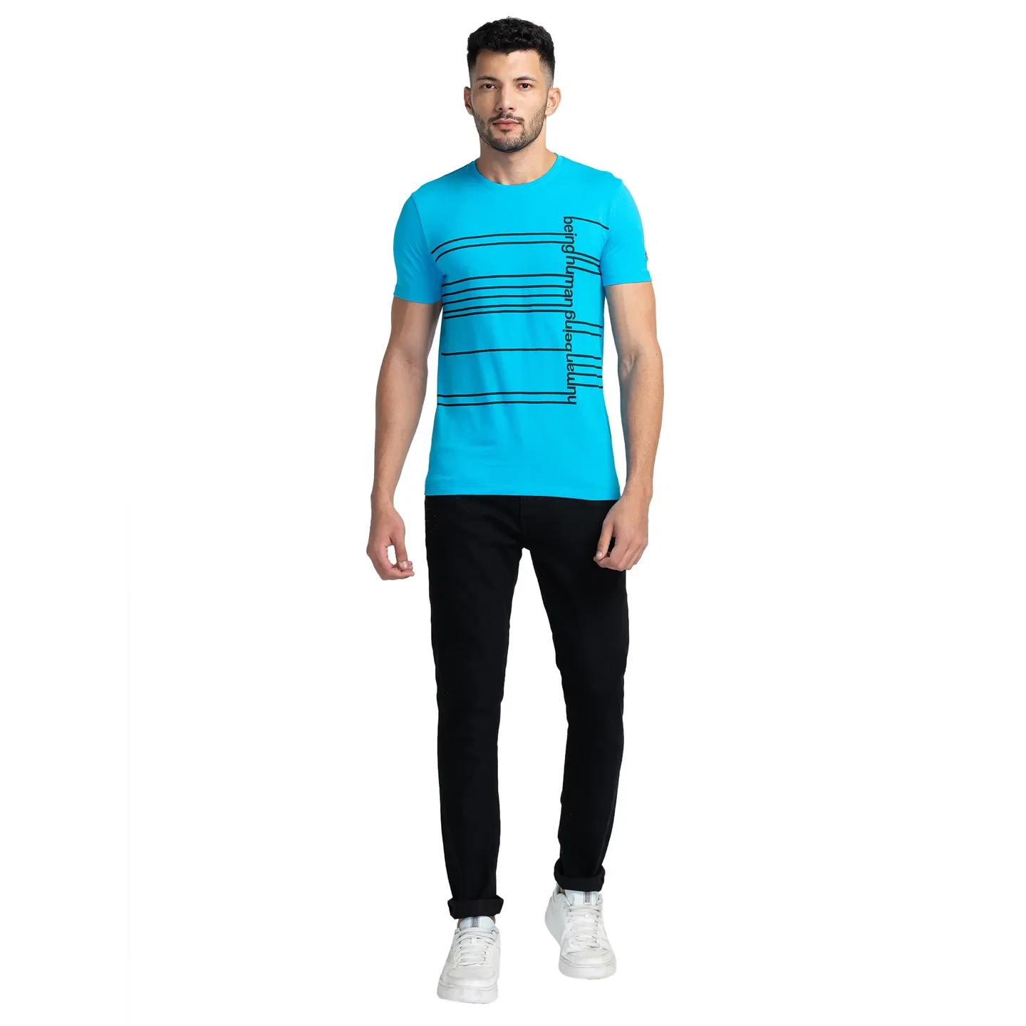Blue Regular Fit Men's Short Sleeves T-Shirt by Being Human Clothing - Image 2