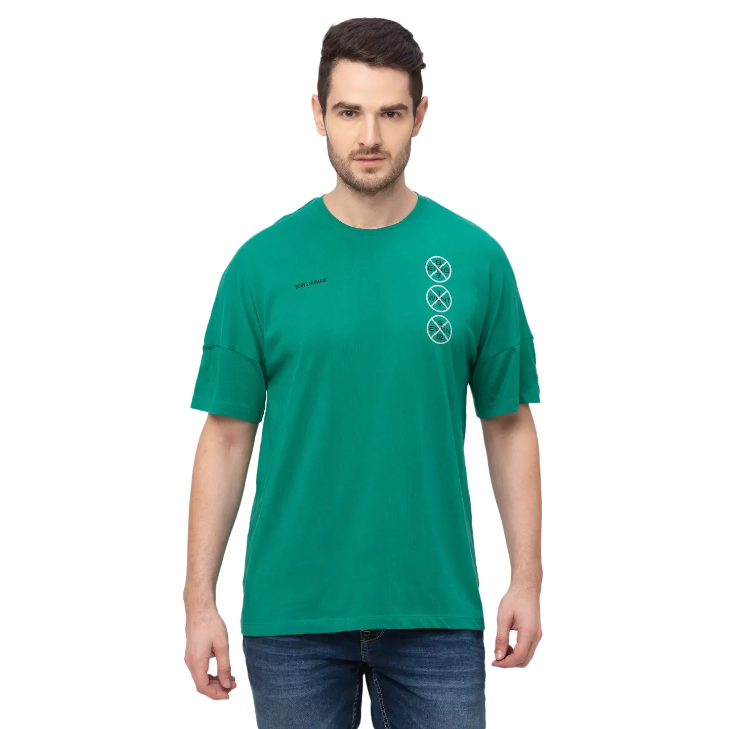 Vivid Green Regular Fit Round Neck Men's T-Shirt by Being Human Clothing