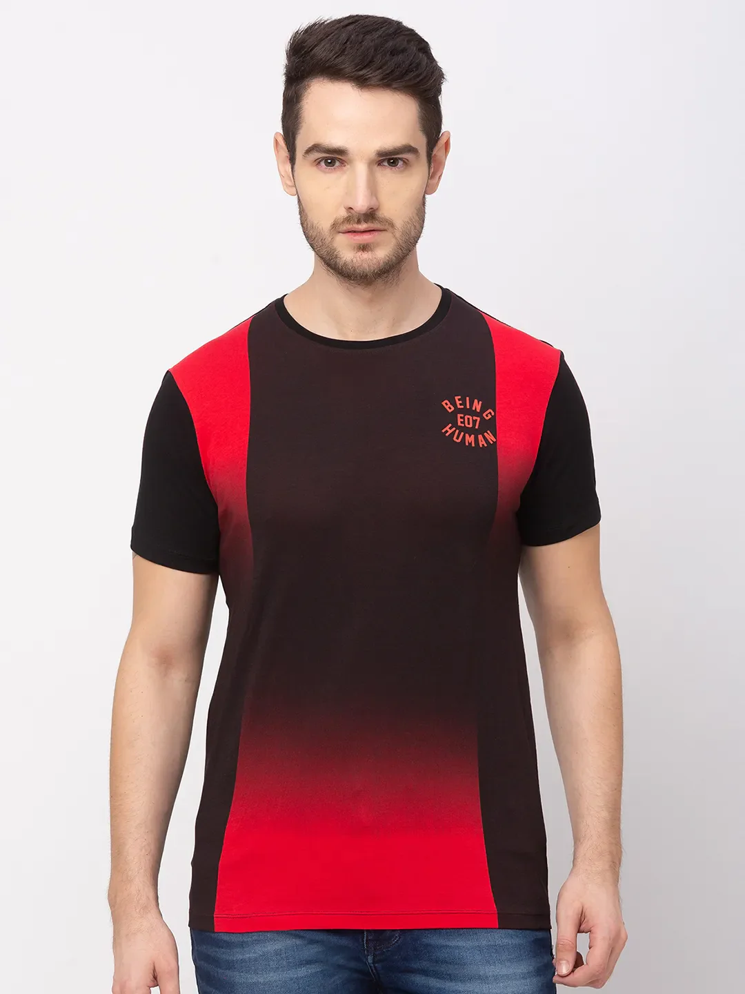 Vivid Orange Regular Fit Round Neck Men's T-Shirt by Being Human Clothing