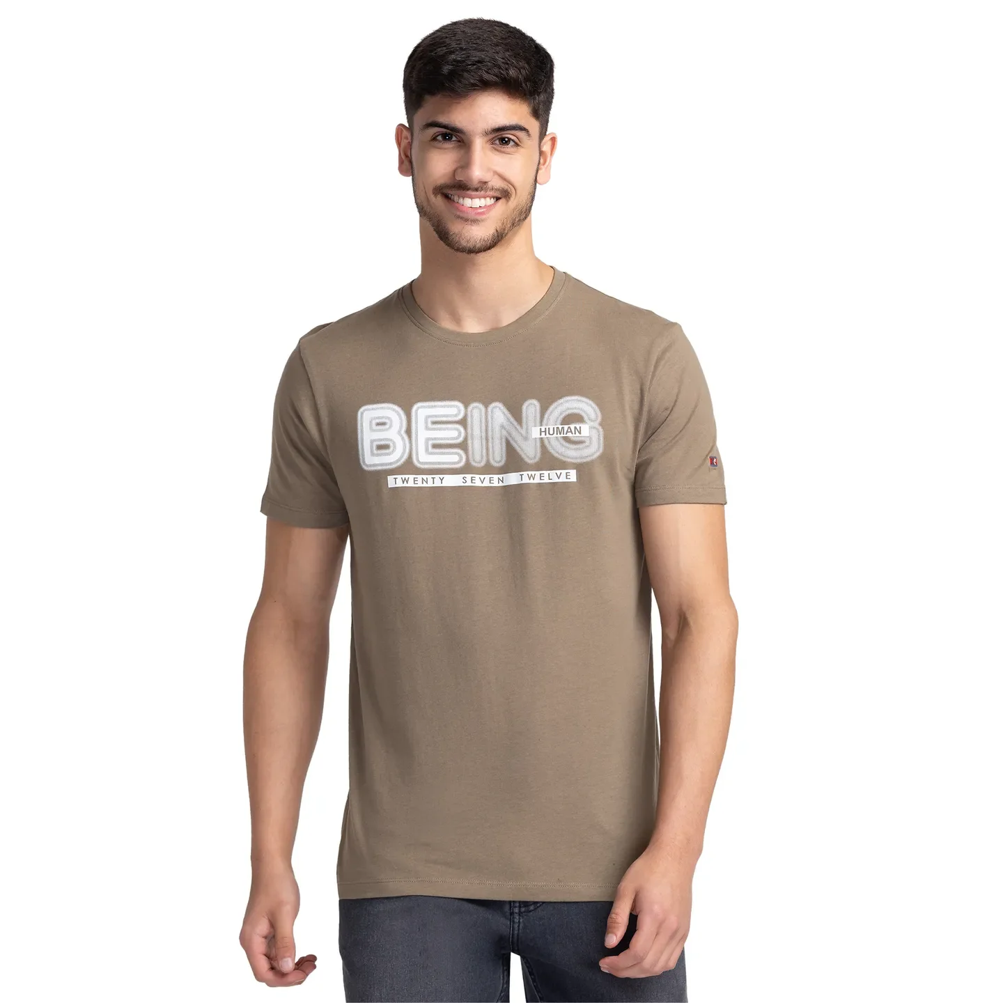 Grey Regular Fit Men's Short Sleeves T-Shirt by Being Human Clothing