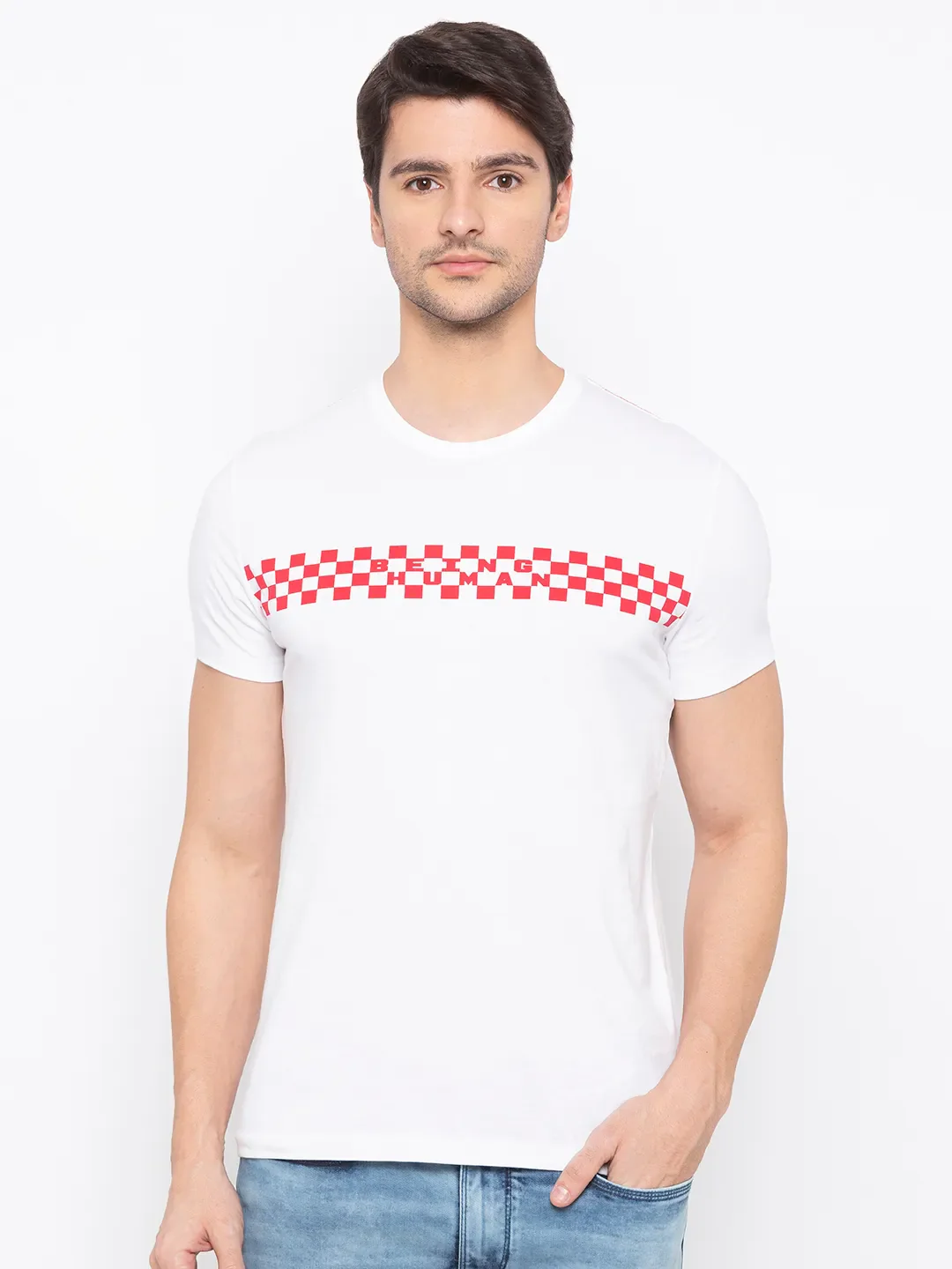 White Regular Fit Men's Short Sleeves T-Shirt by Being Human Clothing