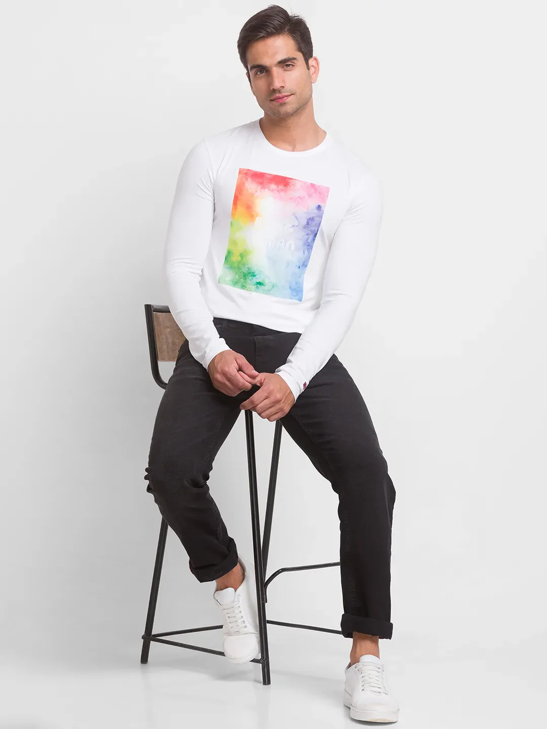 White Regular Fit Men's Long Sleeves T-Shirt by Being Human Clothing - Image 5