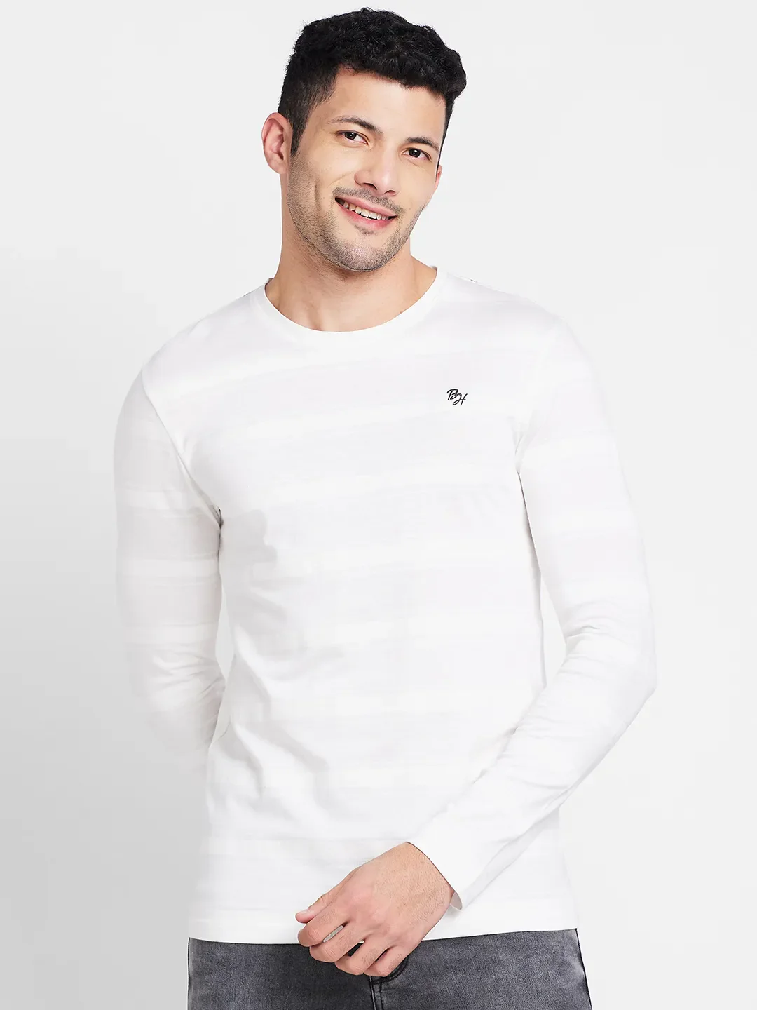 White Regular Fit Round Neck Men's T-Shirt by Being Human Clothing