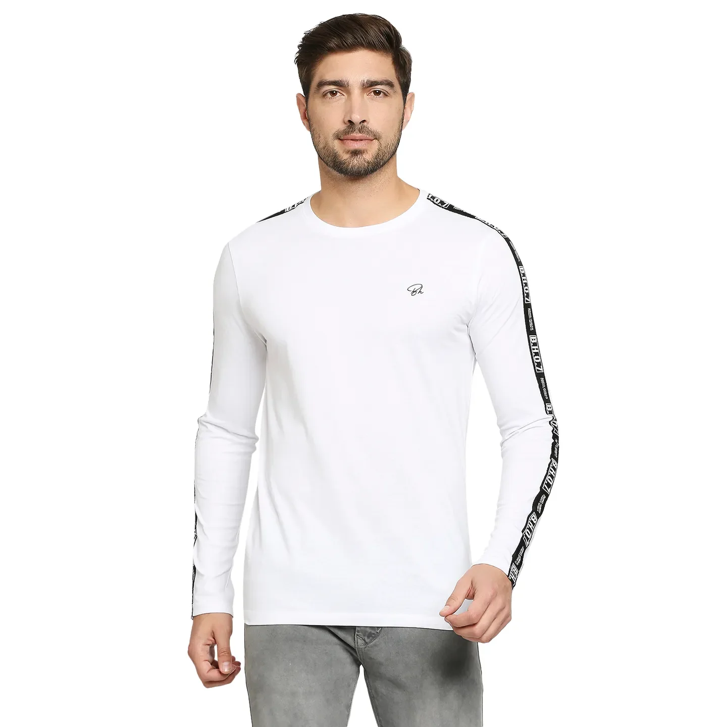 White Regular Fit Men's Long Sleeves T-Shirt by Being Human Clothing