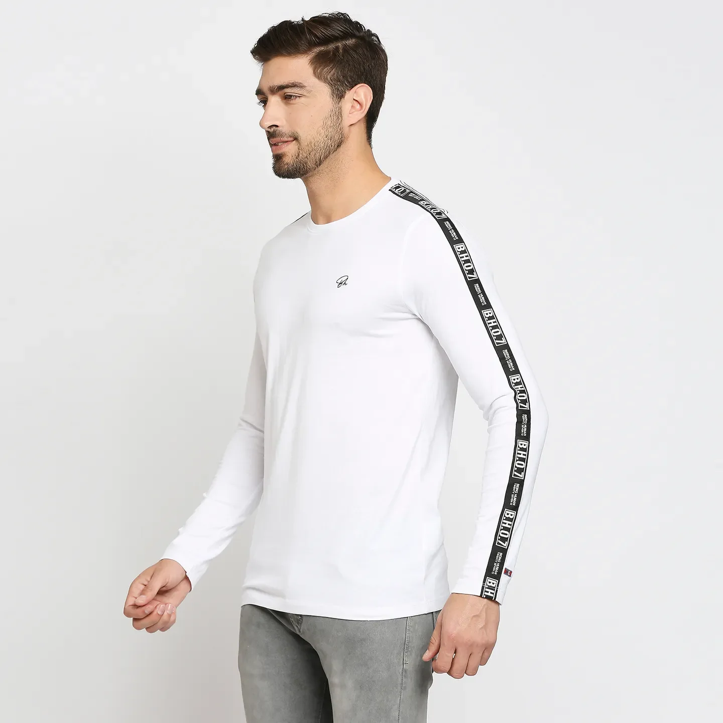 White Regular Fit Men's Long Sleeves T-Shirt by Being Human Clothing - Image 2