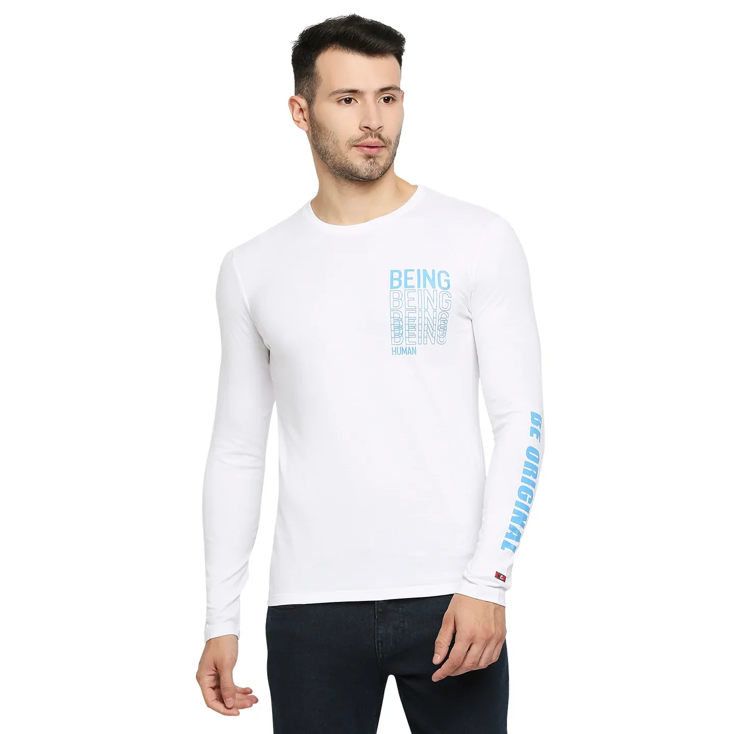 White Regular Fit Men's Long Sleeves T-Shirt by Being Human Clothing