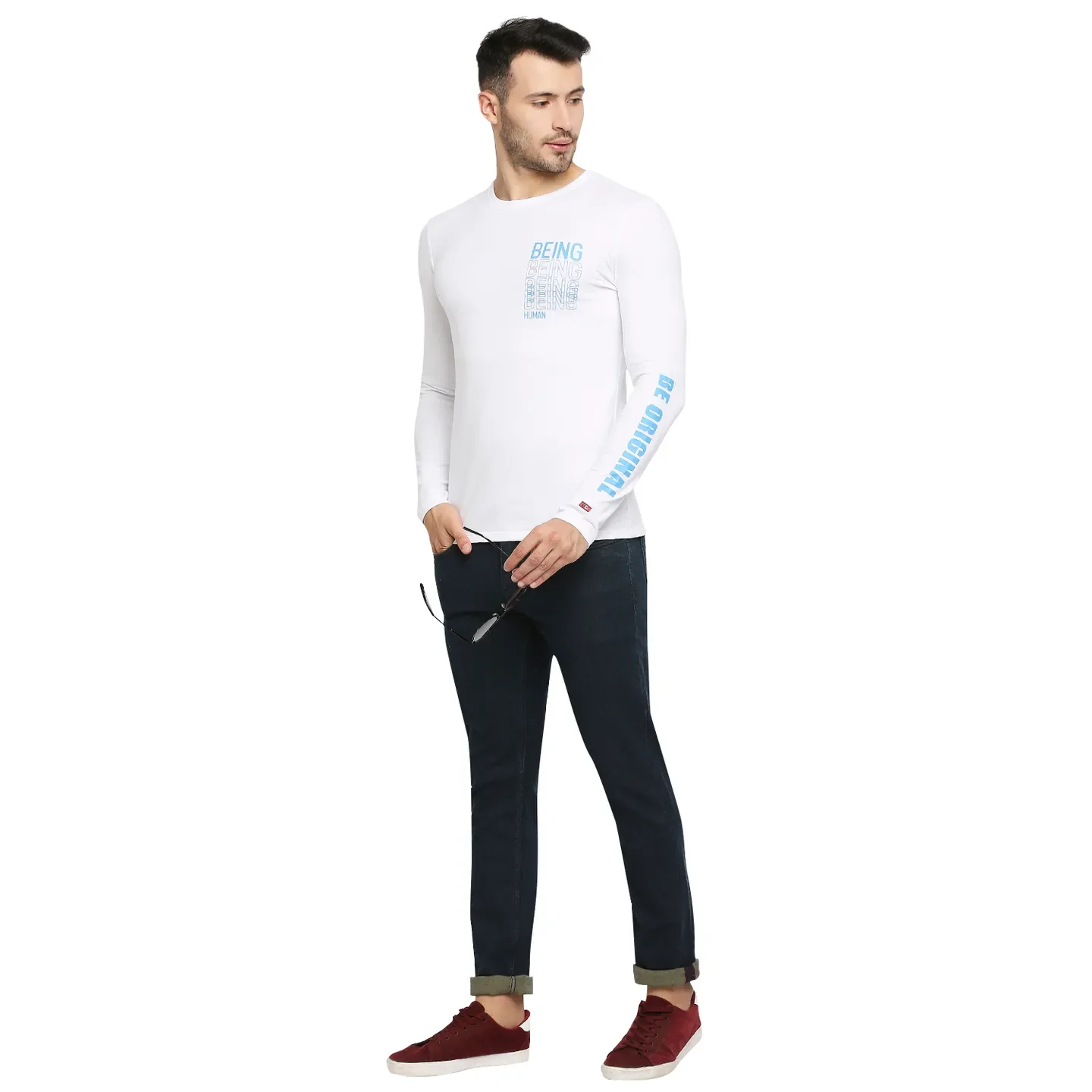 White Regular Fit Men's Long Sleeves T-Shirt by Being Human Clothing - Image 6