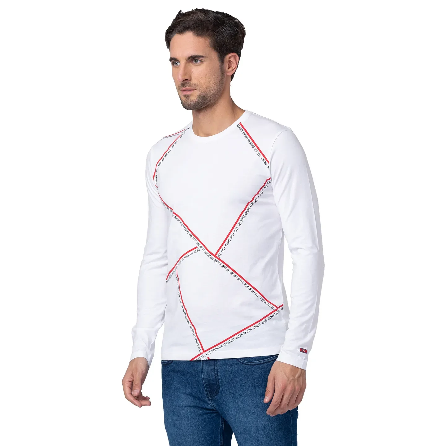White Regular Fit Men's Long Sleeves T-Shirt by Being Human Clothing - Image 2