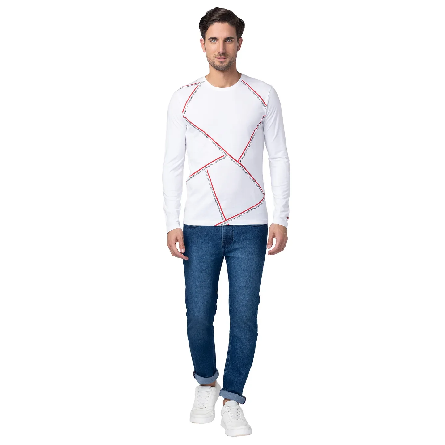 White Regular Fit Men's Long Sleeves T-Shirt by Being Human Clothing - Image 5