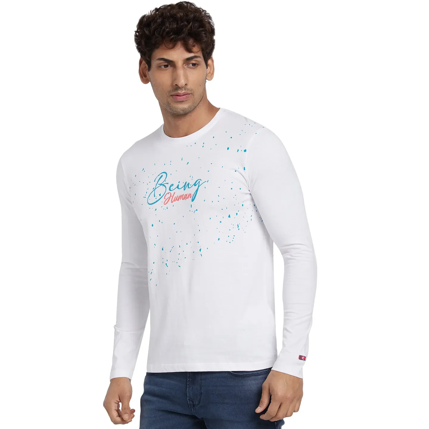 White Regular Fit Men's Long Sleeves T-Shirt by Being Human Clothing - Image 2
