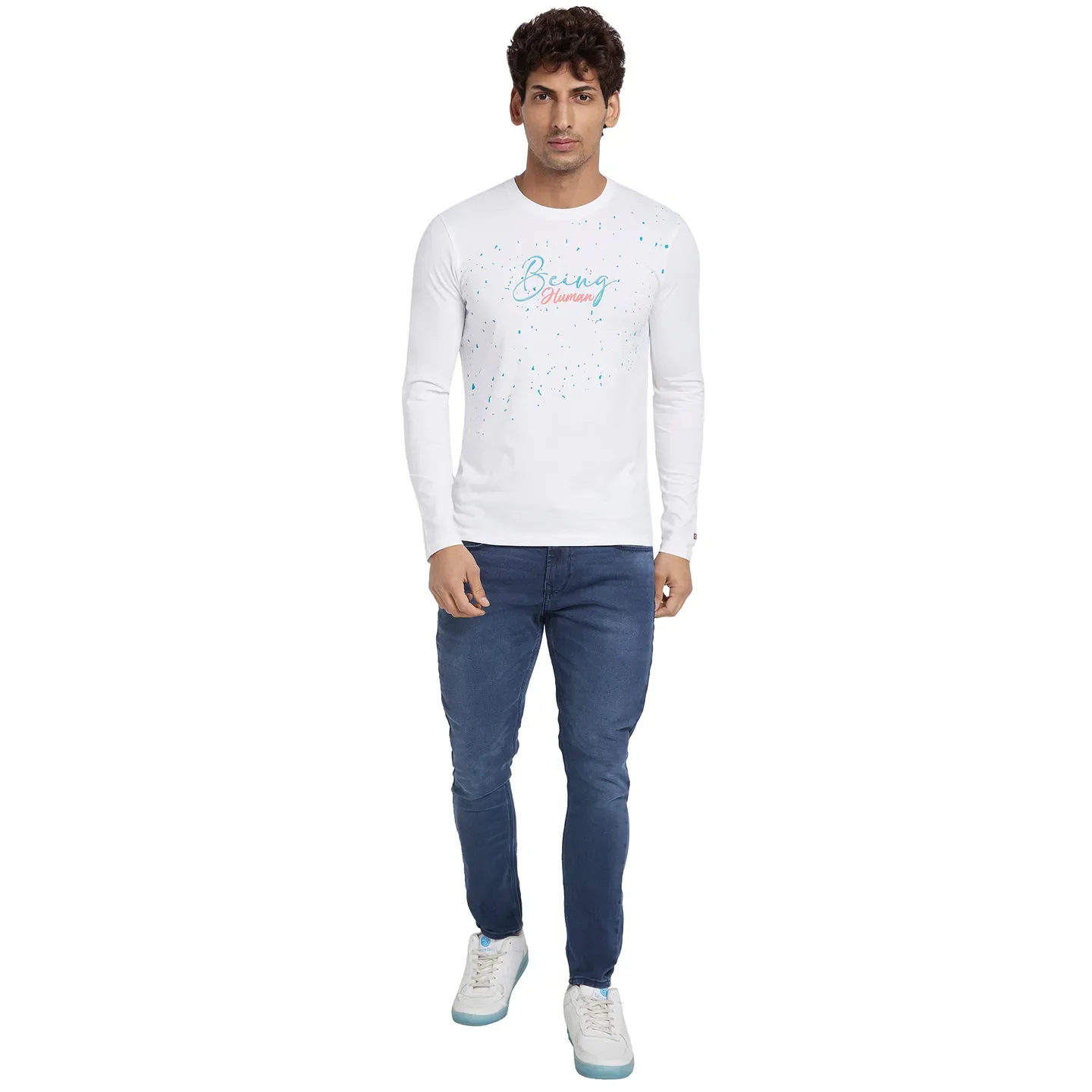 White Regular Fit Men's Long Sleeves T-Shirt by Being Human Clothing - Image 5