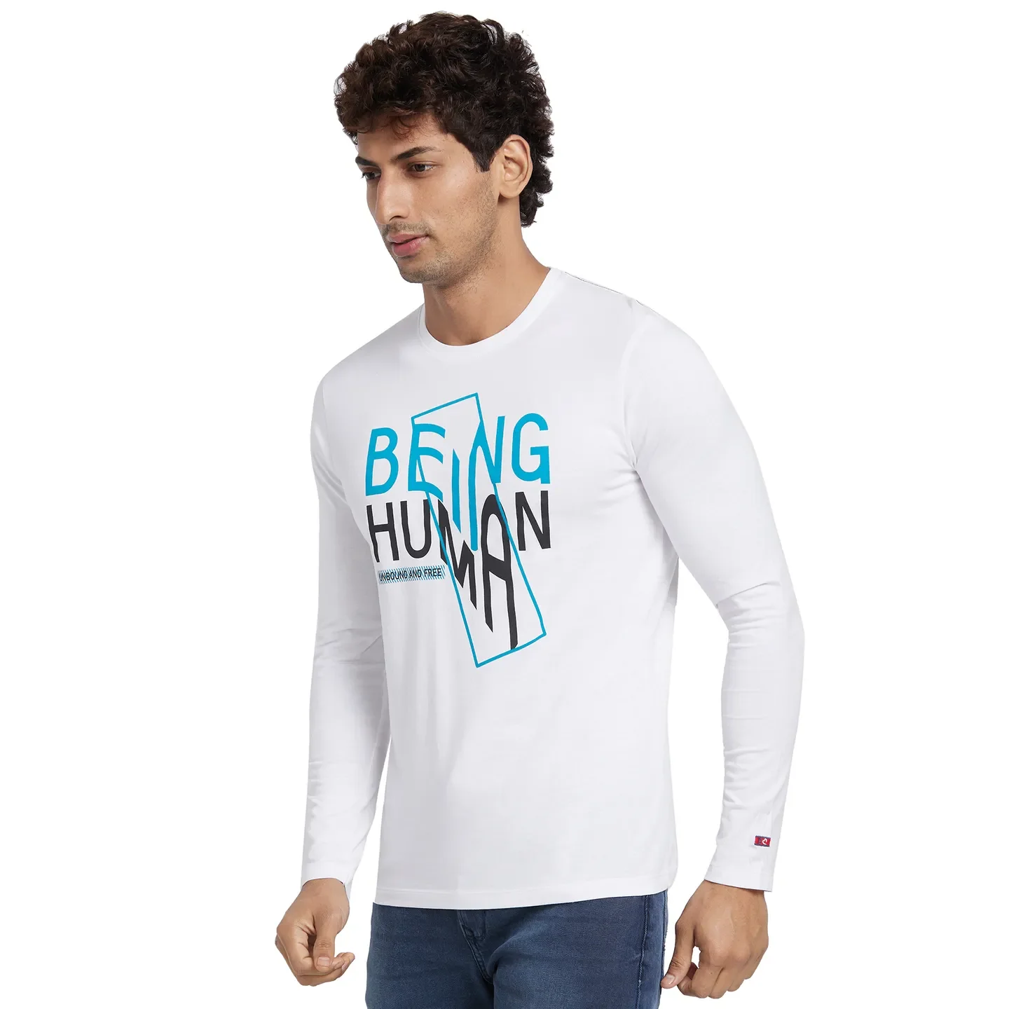 White Regular Fit Men's Long Sleeves T-Shirt by Being Human Clothing - Image 2