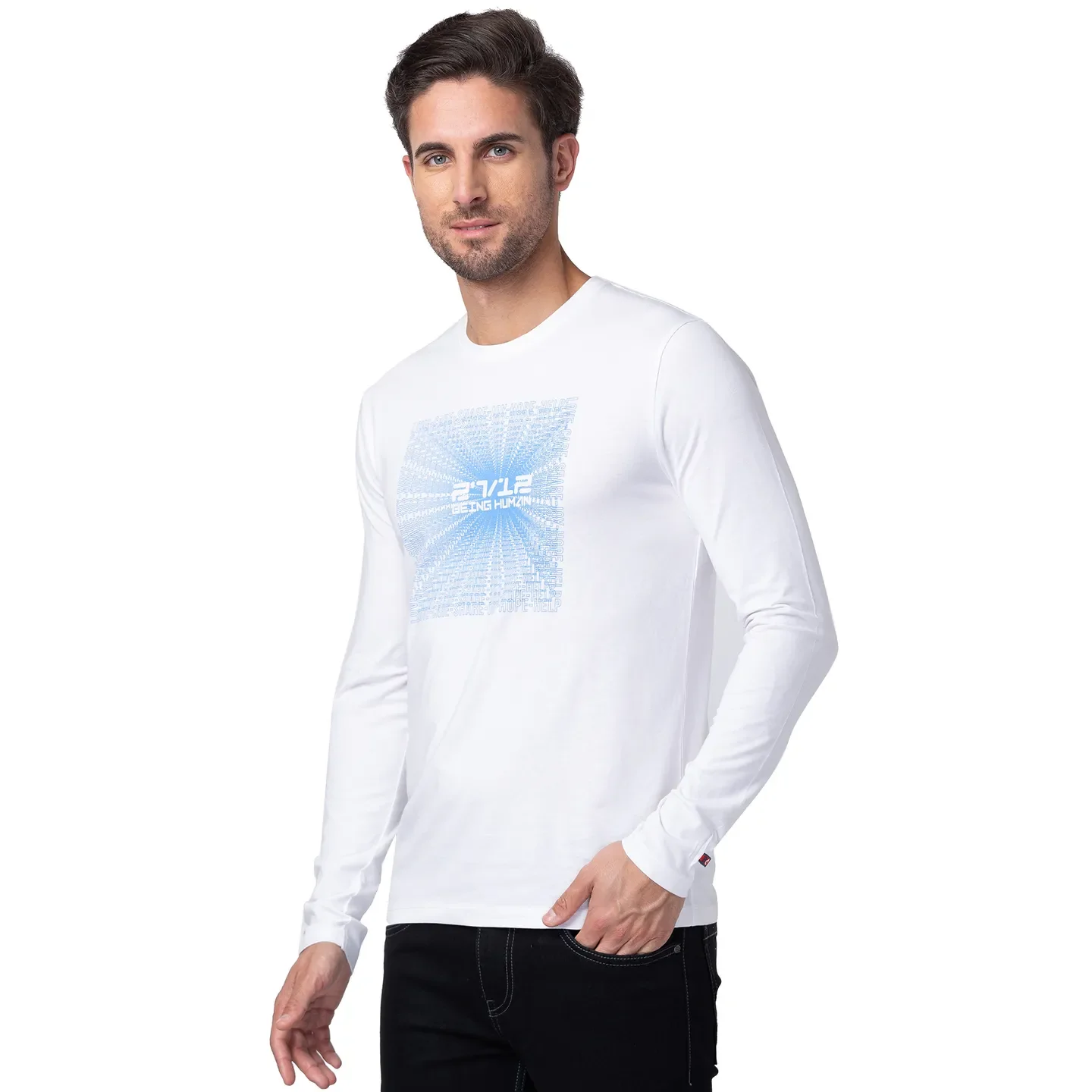 White Regular Fit Men's Long Sleeves T-Shirt by Being Human Clothing - Image 2