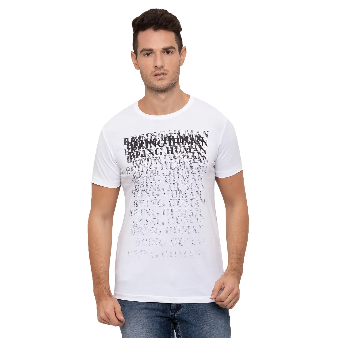 White Regular Fit Men's Short Sleeves T-Shirt by Being Human Clothing
