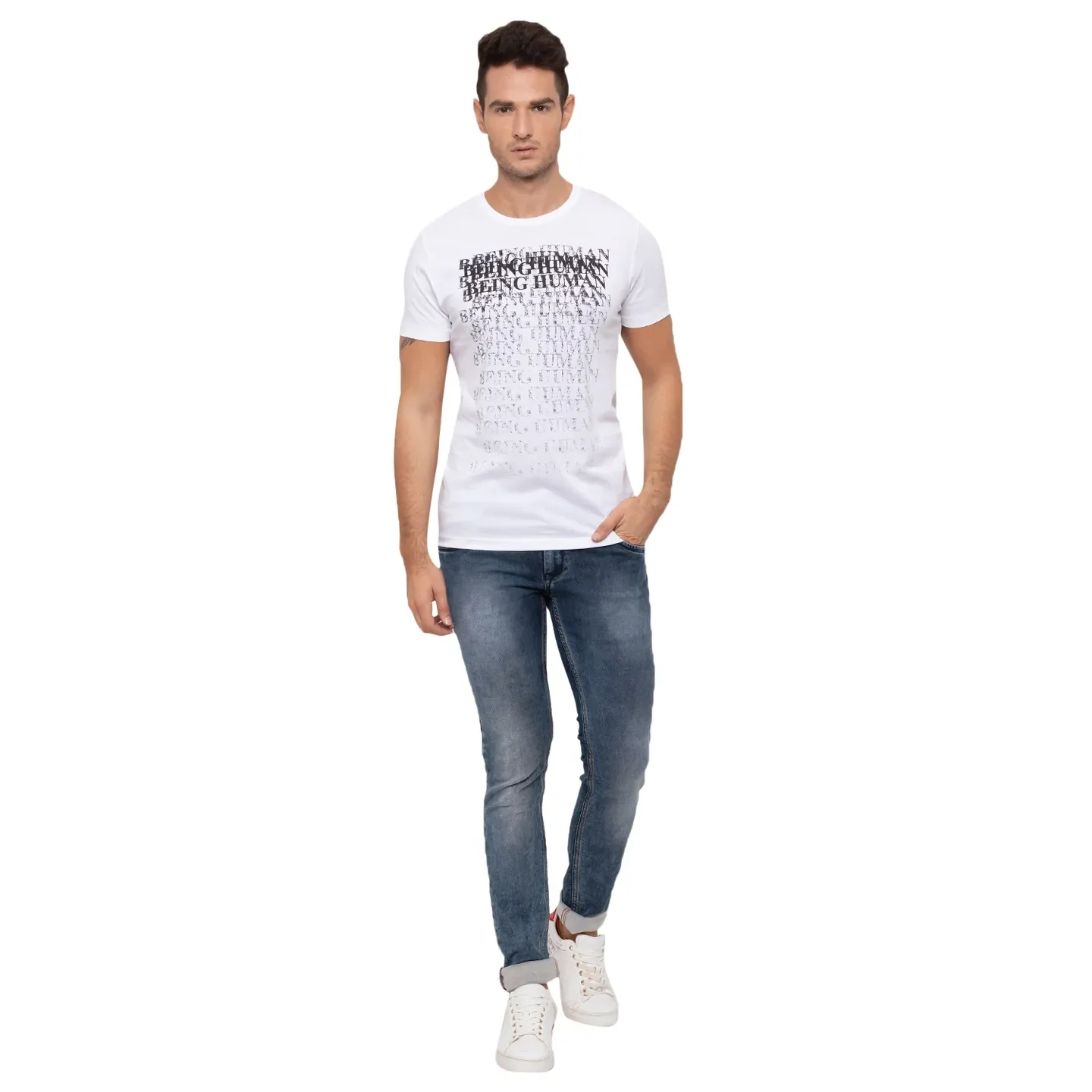 White Regular Fit Men's Short Sleeves T-Shirt by Being Human Clothing - Image 2