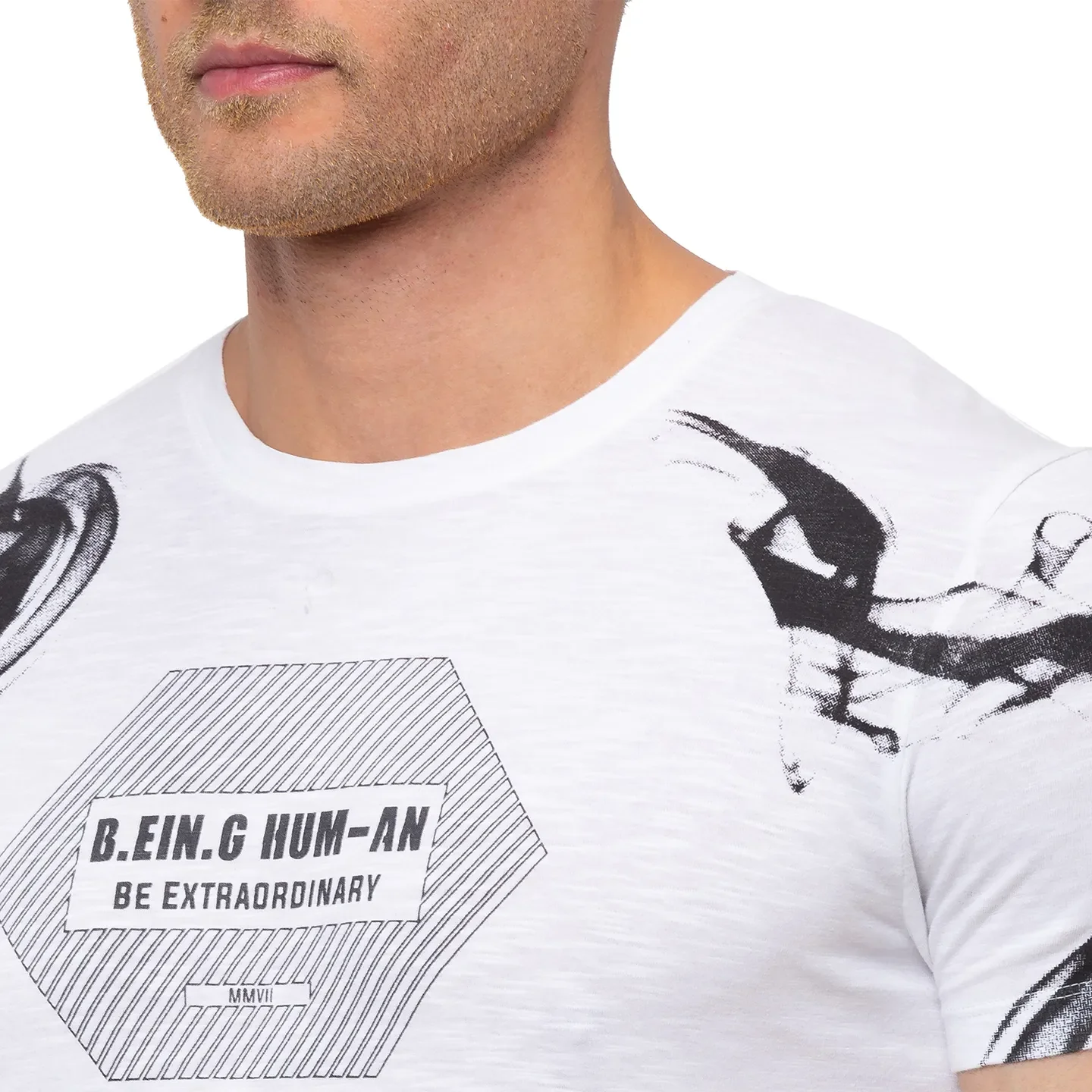 White Regular Fit Men's Short Sleeves T-Shirt by Being Human Clothing - Image 3