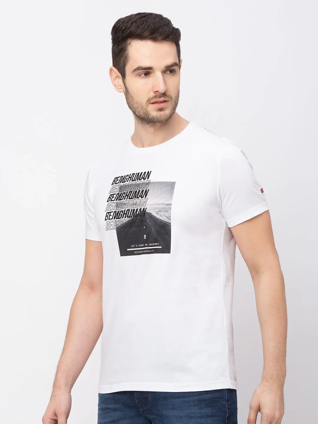 White Regular Fit Men's Short Sleeves T-Shirt by Being Human Clothing - Image 3
