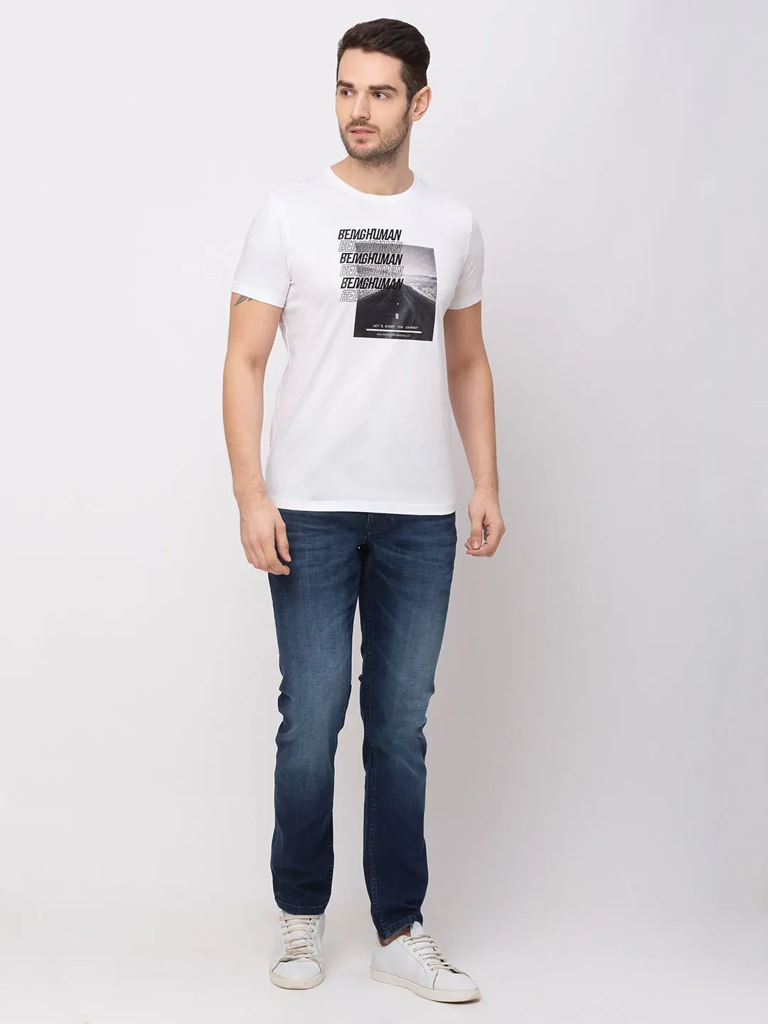 White Regular Fit Men's Short Sleeves T-Shirt by Being Human Clothing - Image 5