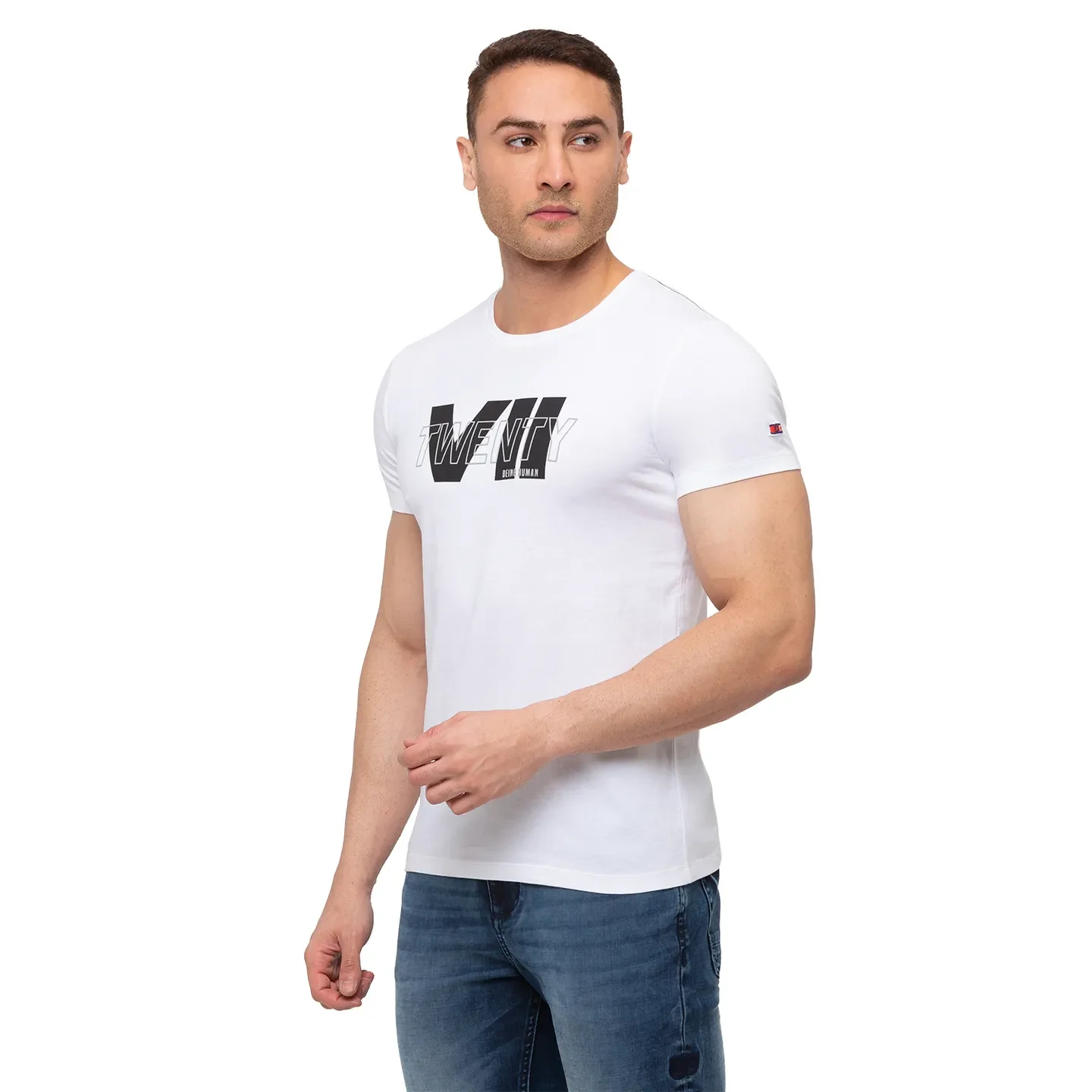 White Regular Fit Men's Short Sleeves T-Shirt by Being Human Clothing - Image 2