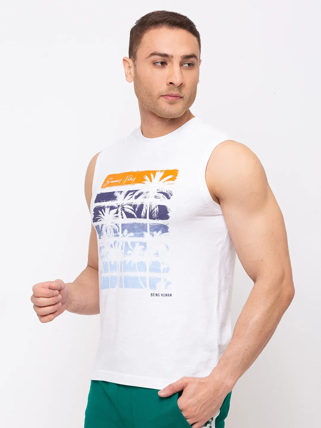 White Regular Fit Round Neck Men's T-Shirt by Being Human Clothing - Image 4