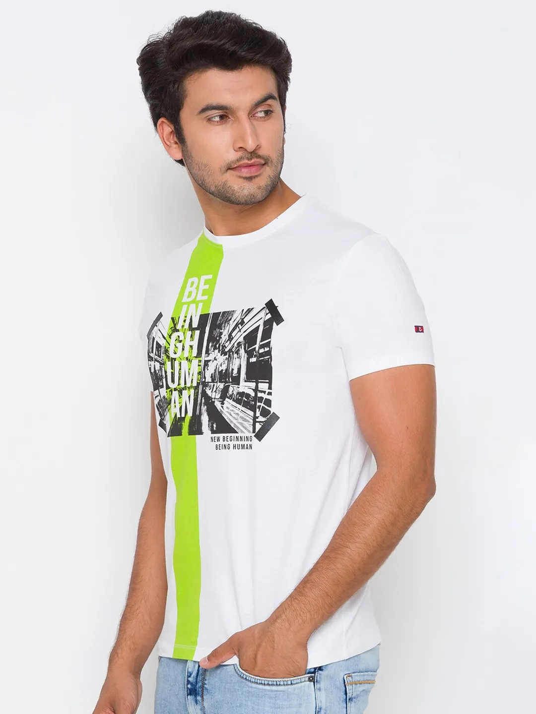 White Regular Fit Men's Short Sleeves T-Shirt by Being Human Clothing - Image 2