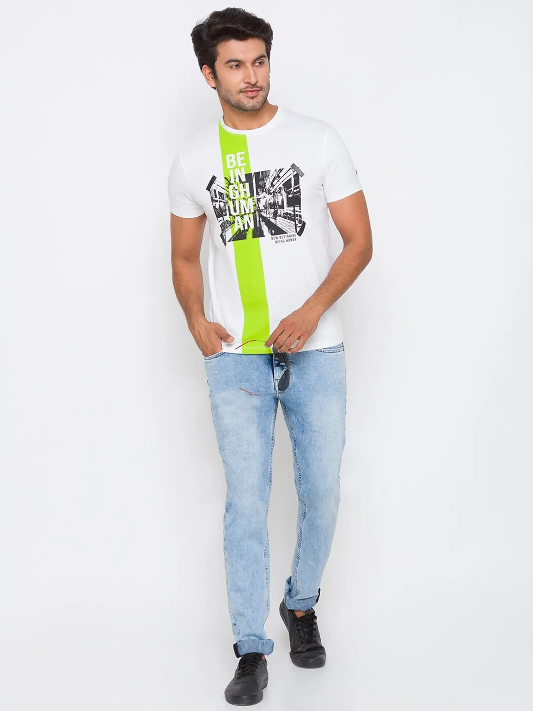 White Regular Fit Men's Short Sleeves T-Shirt by Being Human Clothing - Image 5