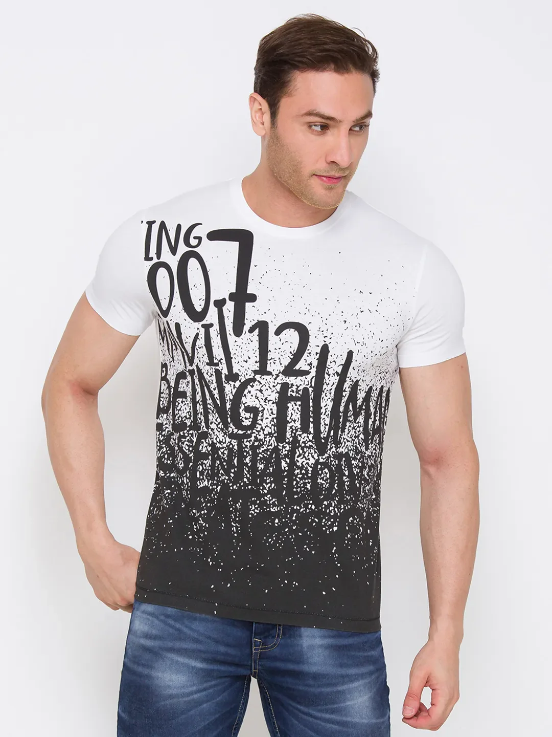 White Regular Fit Men's Short Sleeves T-Shirt by Being Human Clothing