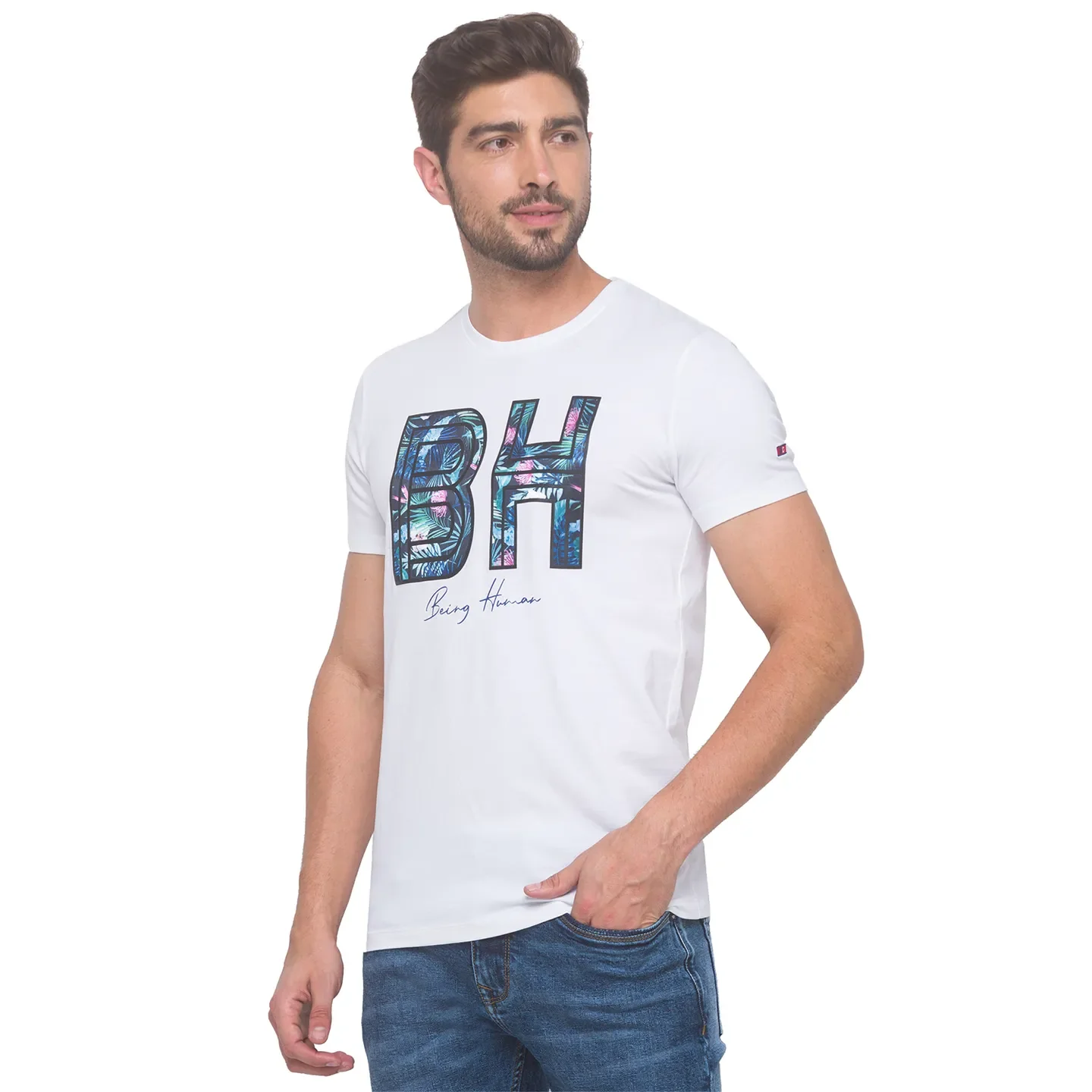 White Regular Fit Men's Short Sleeves T-Shirt by Being Human Clothing - Image 2