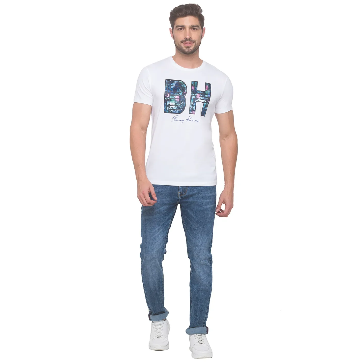 White Regular Fit Men's Short Sleeves T-Shirt by Being Human Clothing - Image 3