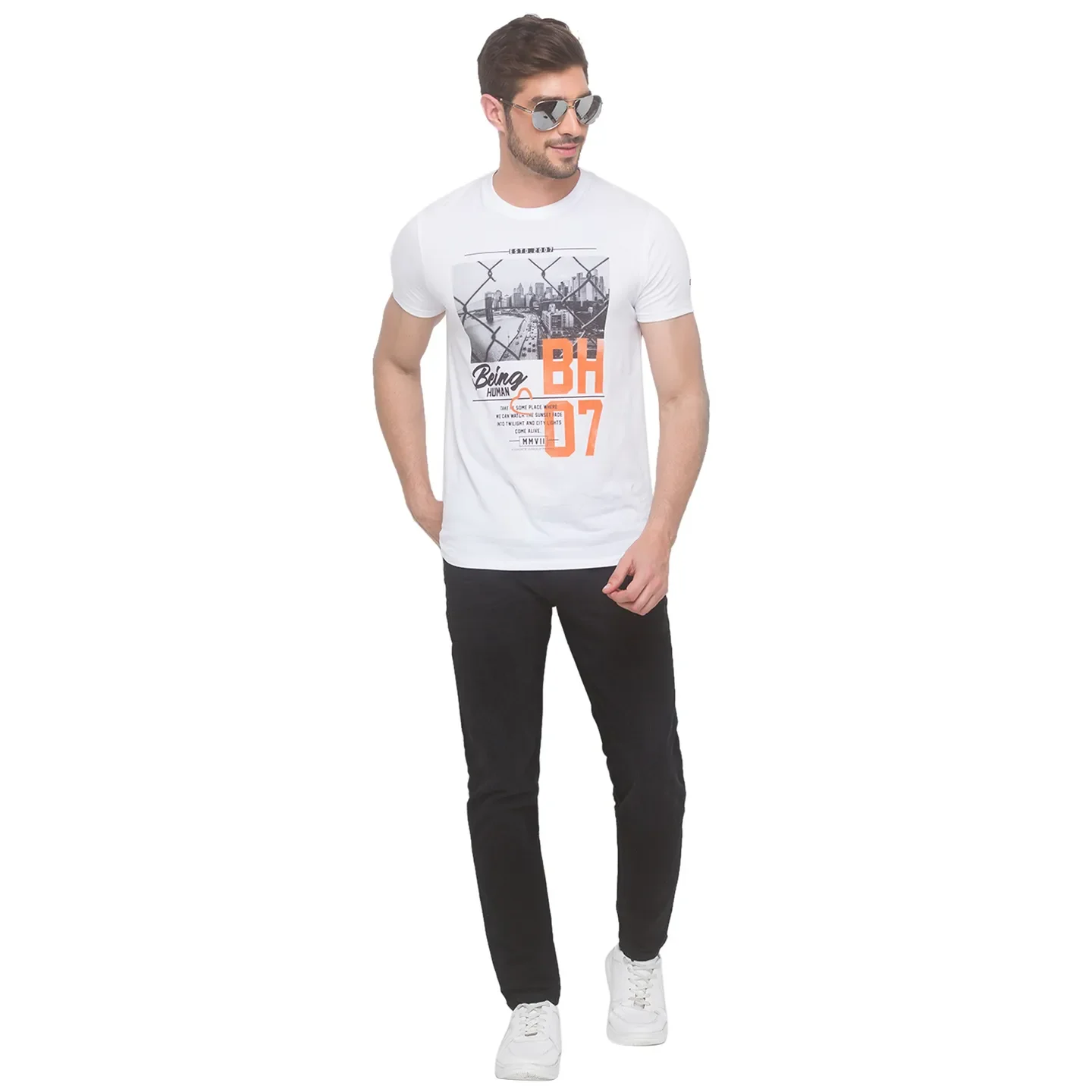 White Regular Fit Men's Short Sleeves T-Shirt by Being Human Clothing