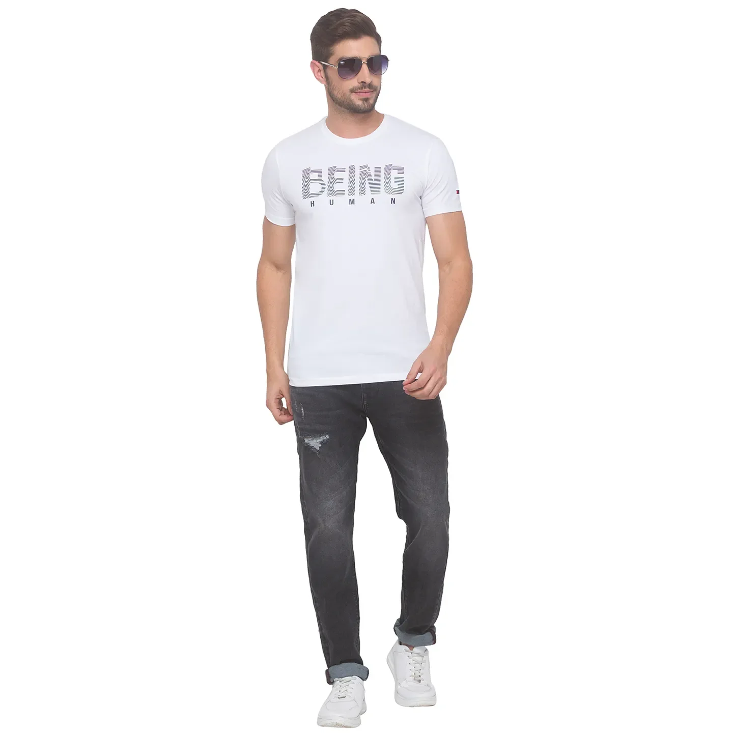 White Regular Fit Men's Short Sleeves T-Shirt by Being Human Clothing - Image 2